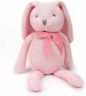 100% Organic Cotton Pink Bunny Rabbit Plush, 7.1" Baby Stuffed Animal for Newborn