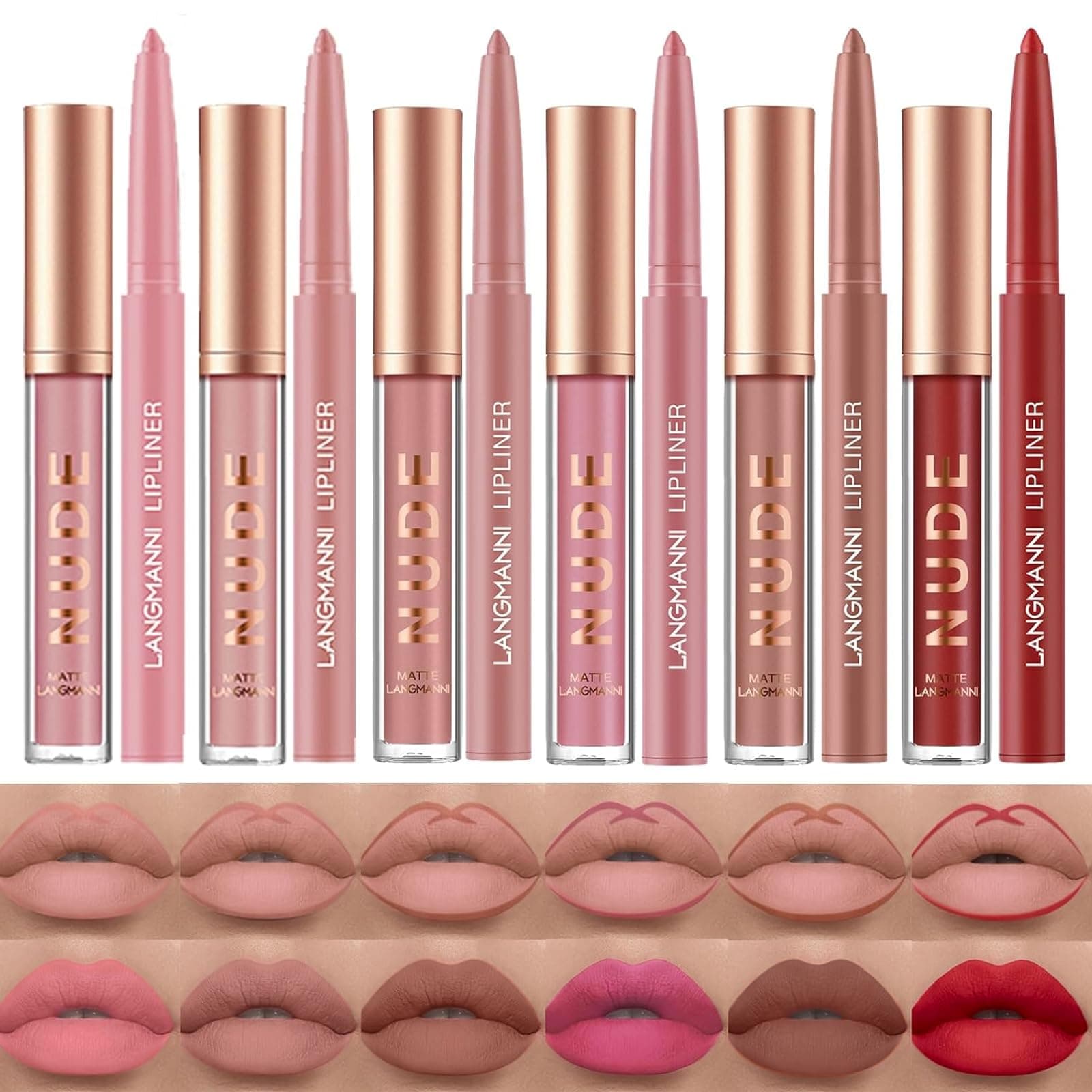 LANGMANNI 6 Matte Lipstick with 6 Lipliners Durable Makeup Set,Long-Lasting Non-Stick Cup Not Fade Waterproof Pigmented Velvet Lipgloss Kit Beauty Cosmetics Makeup Gift for Girls (#B)