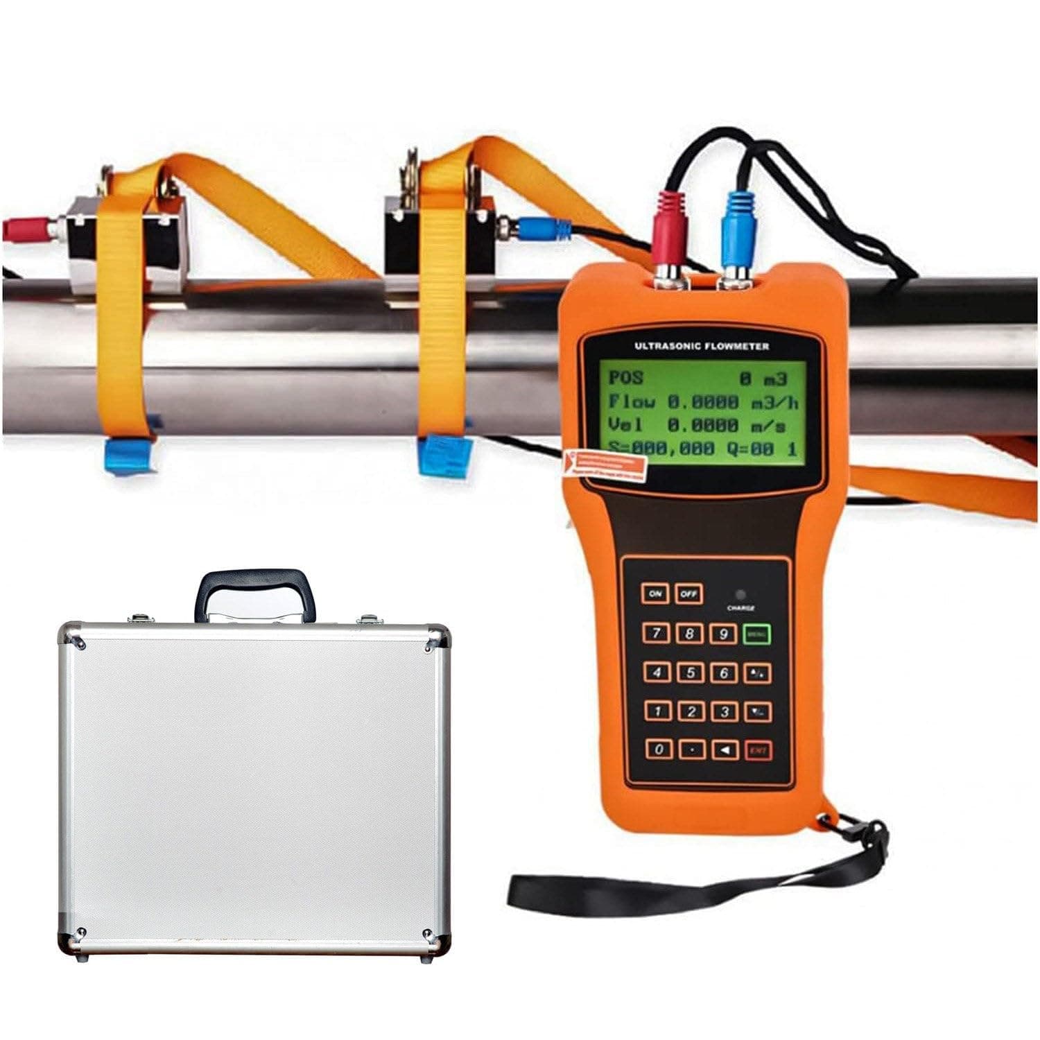 Handheld Ultrasonic Flow Meter Portable Clamp on Flowmeter with Data Output TM-1 Sensors DN50-700mm for Seawater Alcohol Industrial Sewage