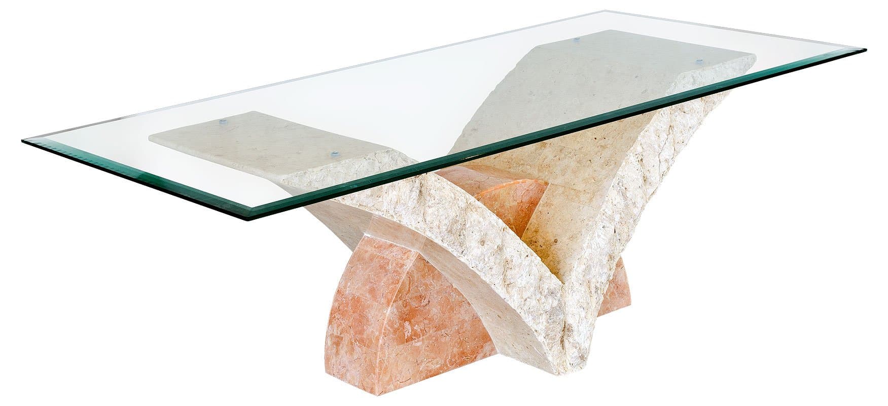 Uranie Coffee Table with Fine Mactan Stone Base and Tempered Glass Top