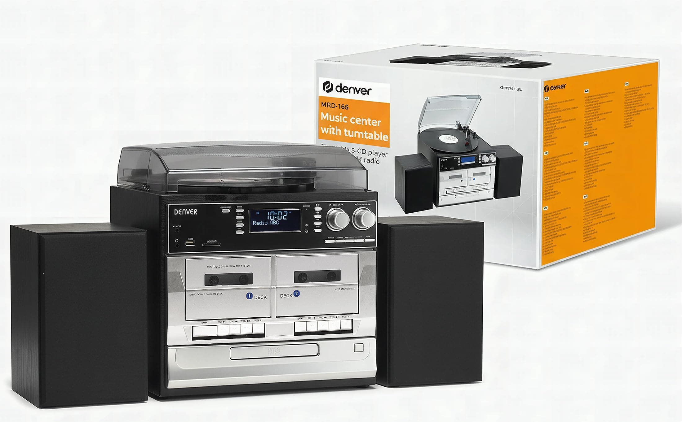 Denver DAB/DAB+ Record Player Turntable, Cassette Player, CD Player HiFi with USB Recording & Memory Card Reader - MRD-166