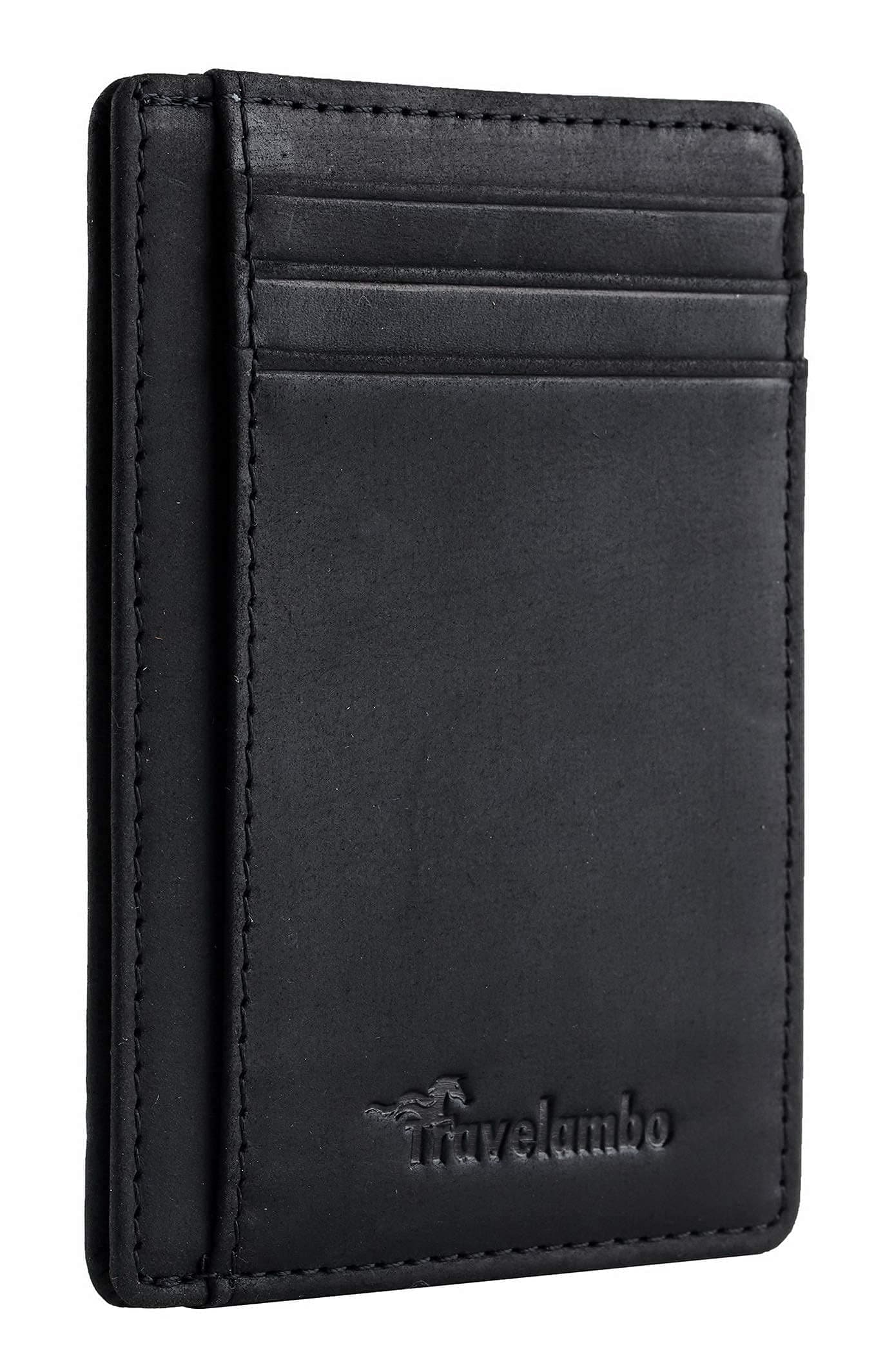 TravelamboFront Pocket Minimalist Leather Slim Wallet RFID Blocking Medium Size