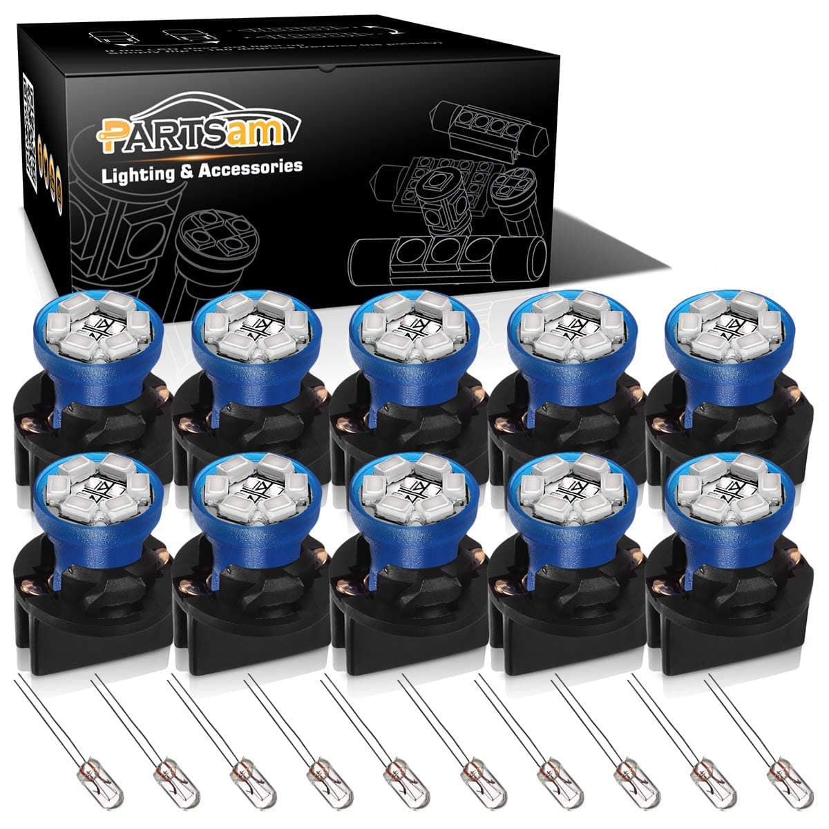 Partsam T10 194 168 LED Dash Instrument Light Bulbs Blue with Twist Lock Socket, Super Bright T10 Instrument Panel Gauge Cluster Dashboard Lights Bulbs 12V 6-2835-SMD LED Chipset, 10Pcs/Set