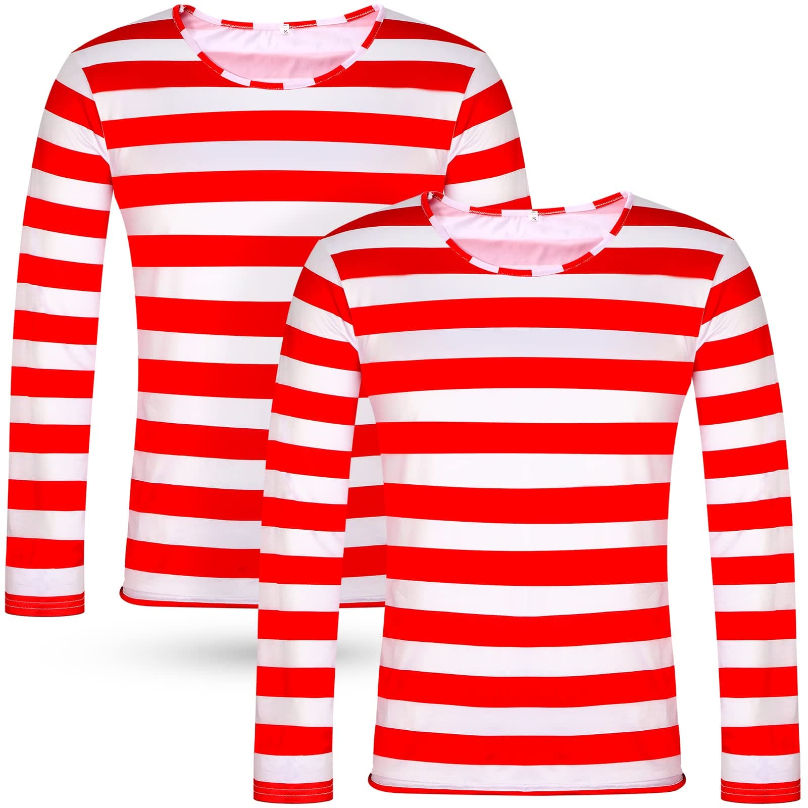 2 Pack Long Sleeve Tee Shirts for Men Red and White Striped T Shirts Wide Stripes Long Sleeve Crew Neck Casual for Adult