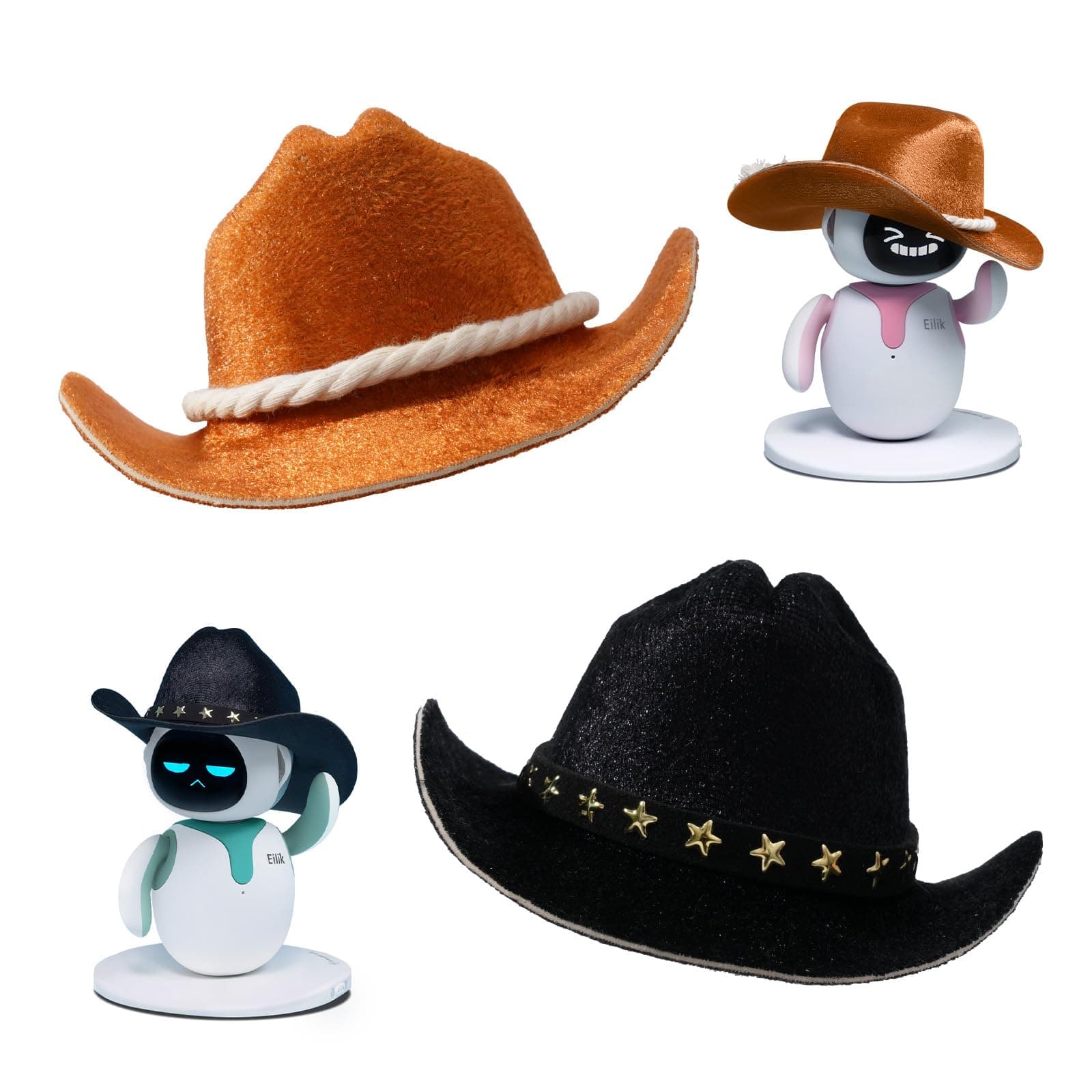 ENERGIZE LAB Cowboy Hat Set for Eilik - 2 Pcs Cool Cowboy Hats Toys in Brown + Black, they Can Give Eilik Confidence and Courage! Cutest Christmas and Holidays Gifts.