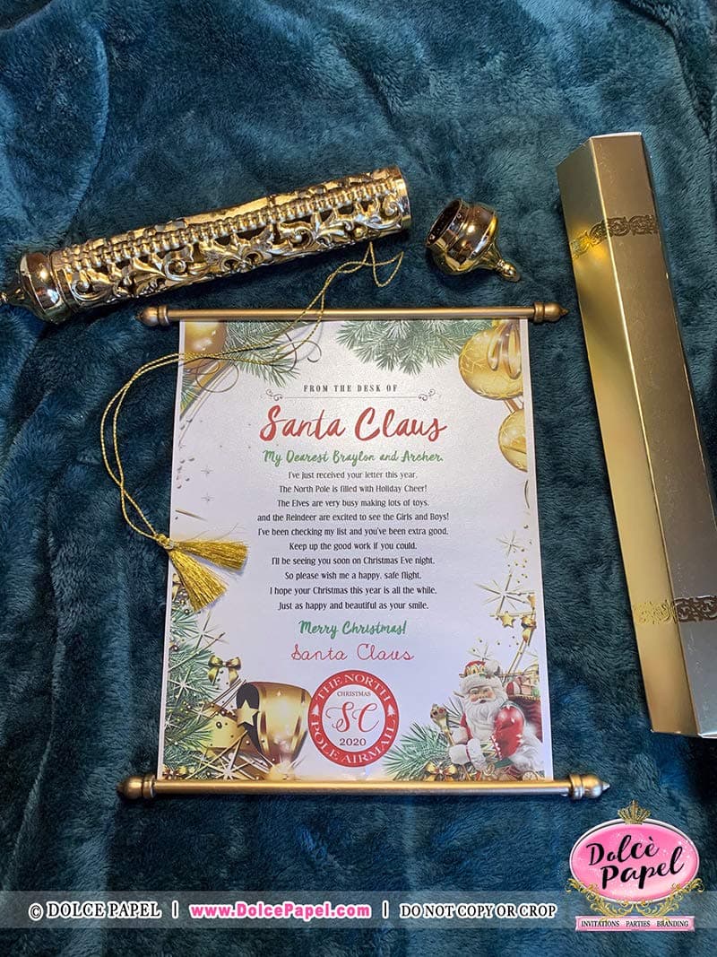 Real Golden Scroll Custom LETTERS FROM SANTA Large Scrolls Design 7