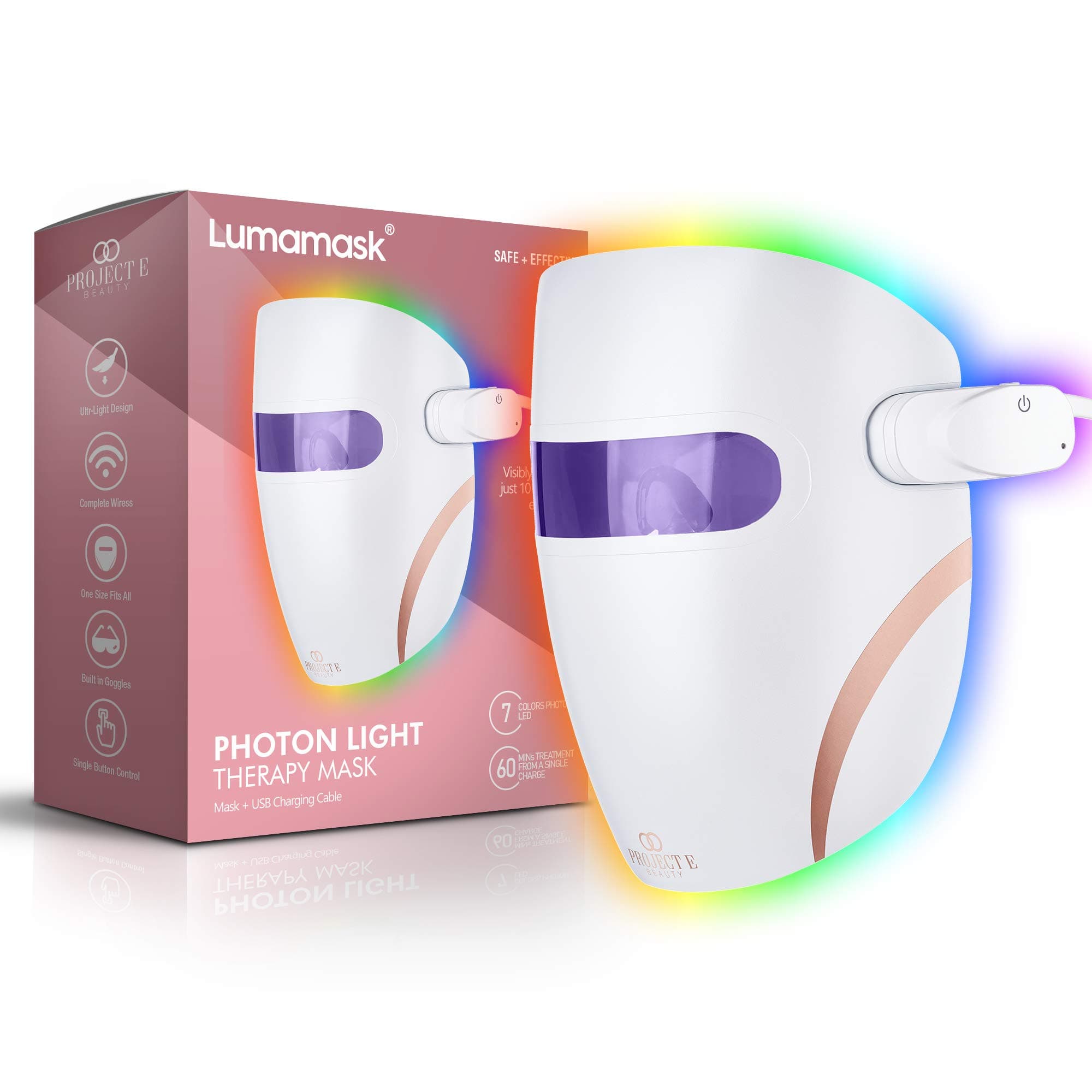 Lumamask LED Light Therapy 7 LED Colors | Anti-Aging & Anti-Blemish Skincare | Reduce Fine Lines & Wrinkles | Skin Tightening | Lightweight & Wireless