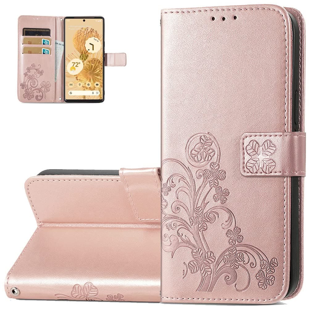 Monwutong Wallet Phone Case for Google Pixel 6 Pro, PU+TPU Leather Flip Kickstand Case with Magnetic Clasp and Cash Card Slots Holder Cover for Google Pixel 6 Pro SYC Rose Gold