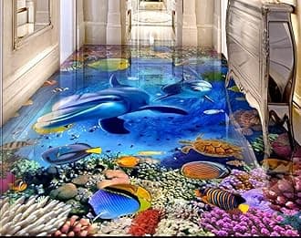 Custom 3D Flooring murals Underwater World Dolphin 3D Floor Tiles Waterproof self-Adhesive murals floor-150 * 105cm