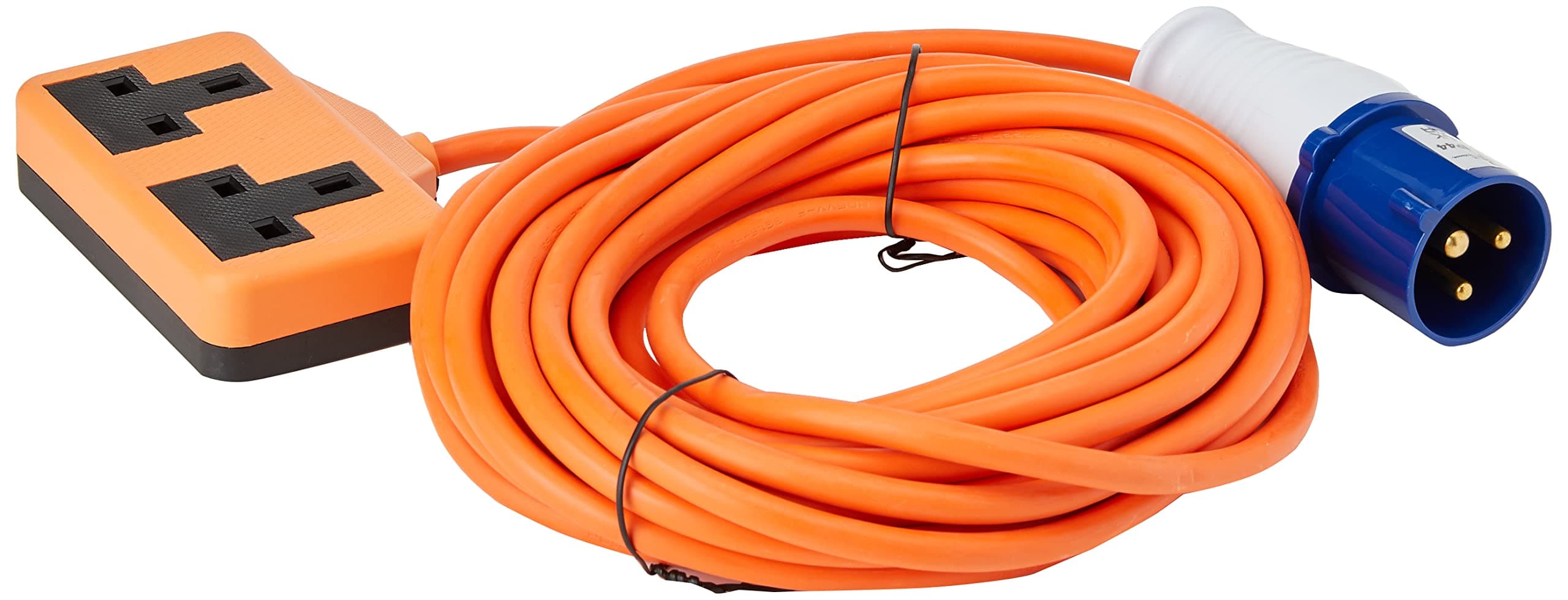 10 m 16 A Ceeform Plug to 13 A Double Socket Arctic Caravan/Camping Mains Hook Up Cable - Orange