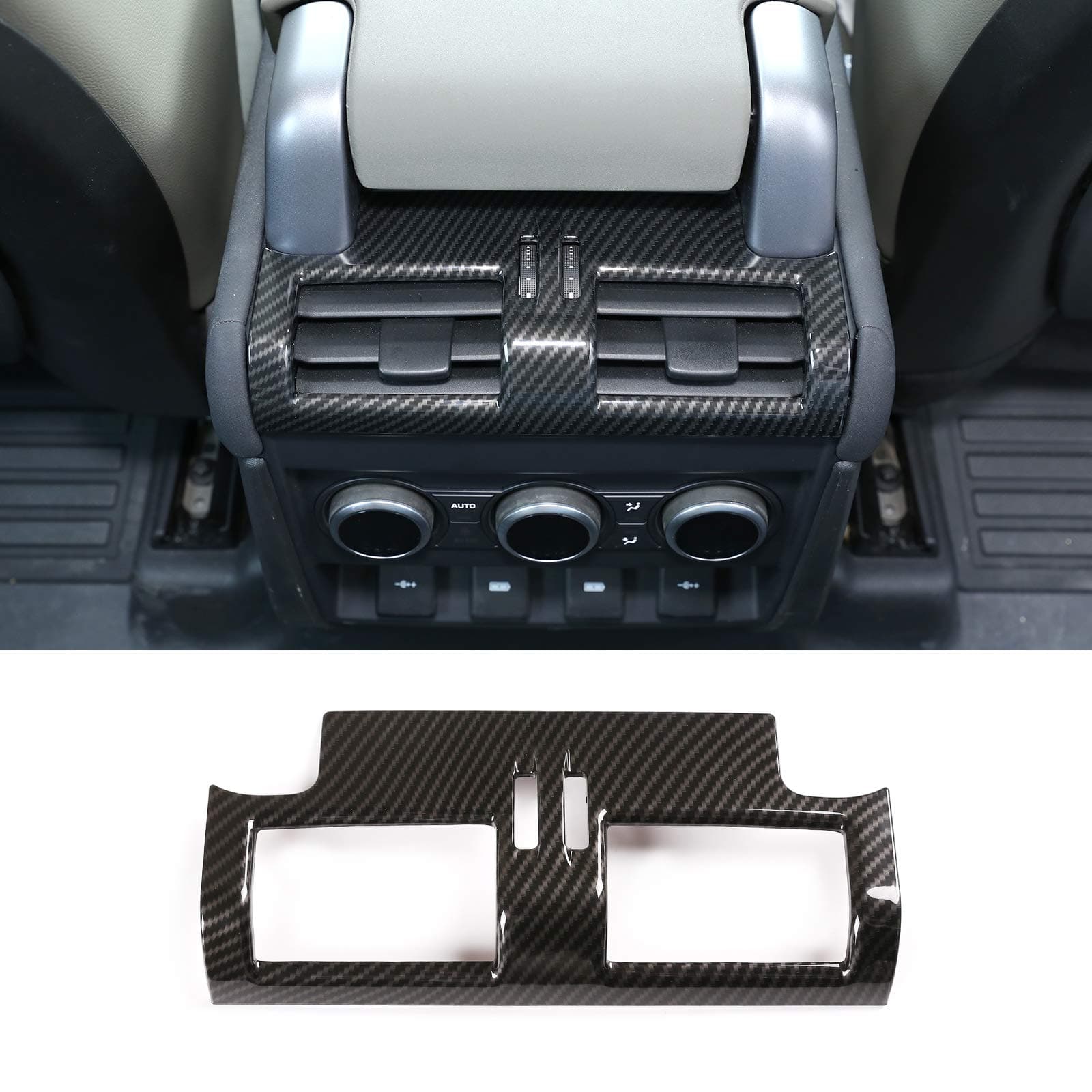 ABS Car Interior Rear Row Air Conditioning Outlet Vent Frame Cover Trim For Land Rover Defender 90 110 130 2020-2021 Car Accessories (Carbon Fiber Style, 1)