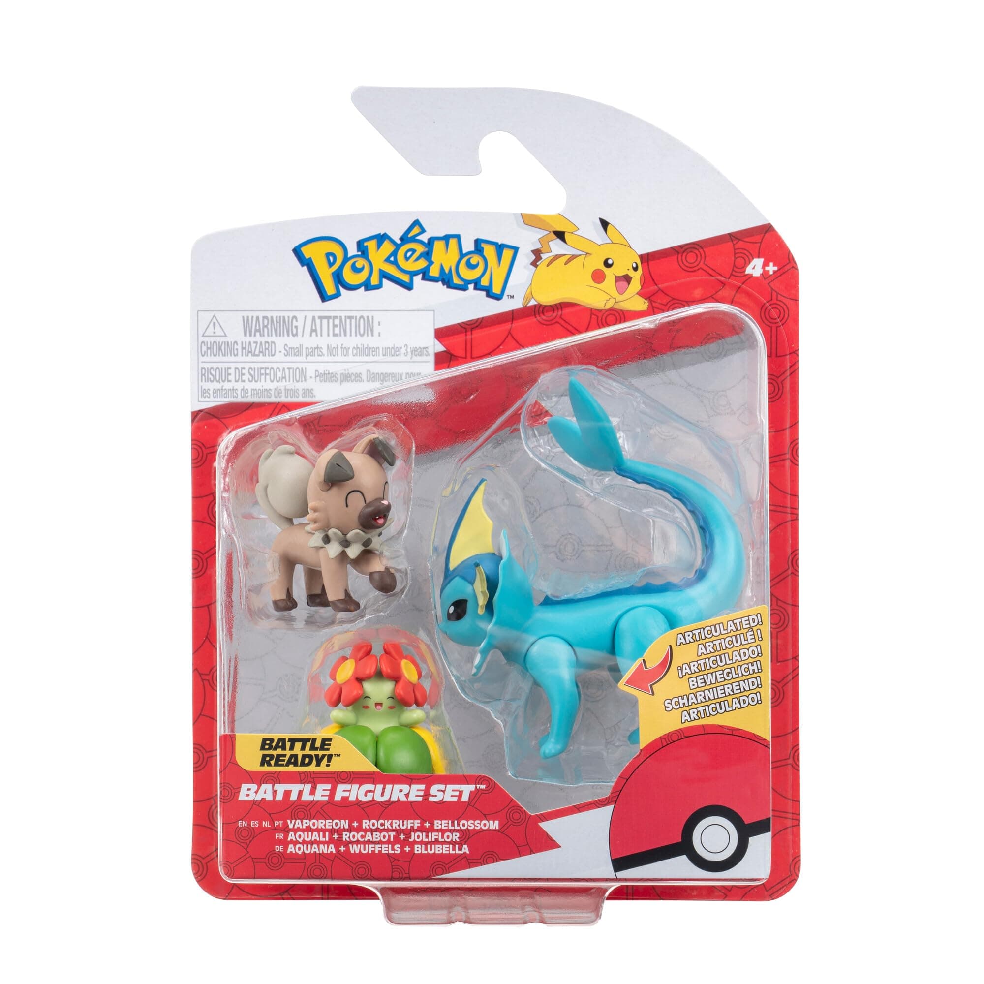 Pokémon 3 Pack-Features 2-Inch Rockruff and Bellossom and 3-Inch Vaporeon Battle Figures