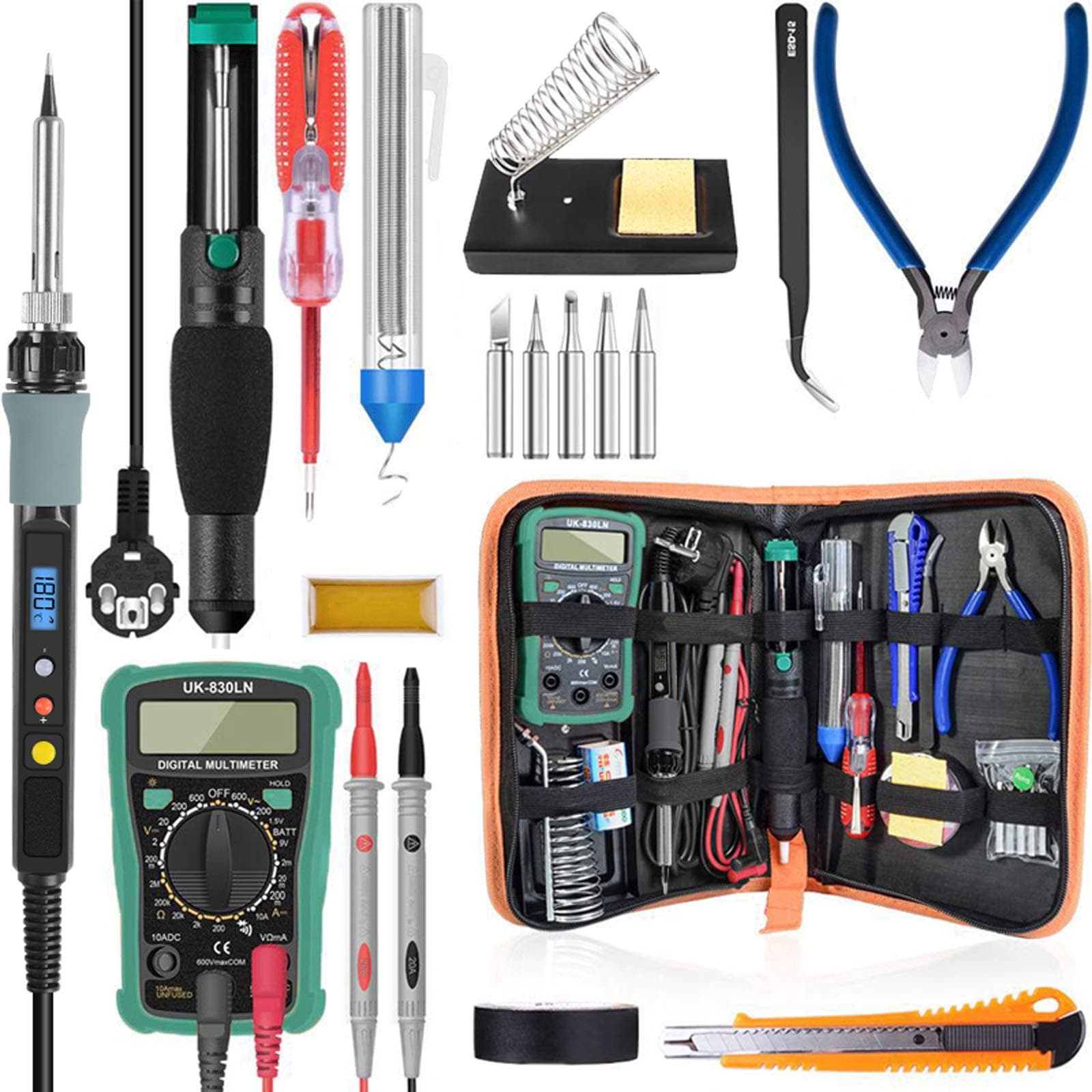 90W Digital 100-480℃ Temperature Adjustable Soldering Iron Kit Electric Multimeter Desoldering Pump Professional Welding Tool Set