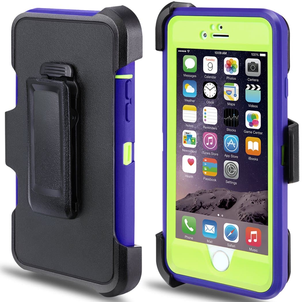 iPhone 5s Case, [Dual Layer][Heavy Duty] Full-Body Rugged Holster Case with Built-in Screen Protector for Apple iPhone 5/5S/SE, (Purple/Green)