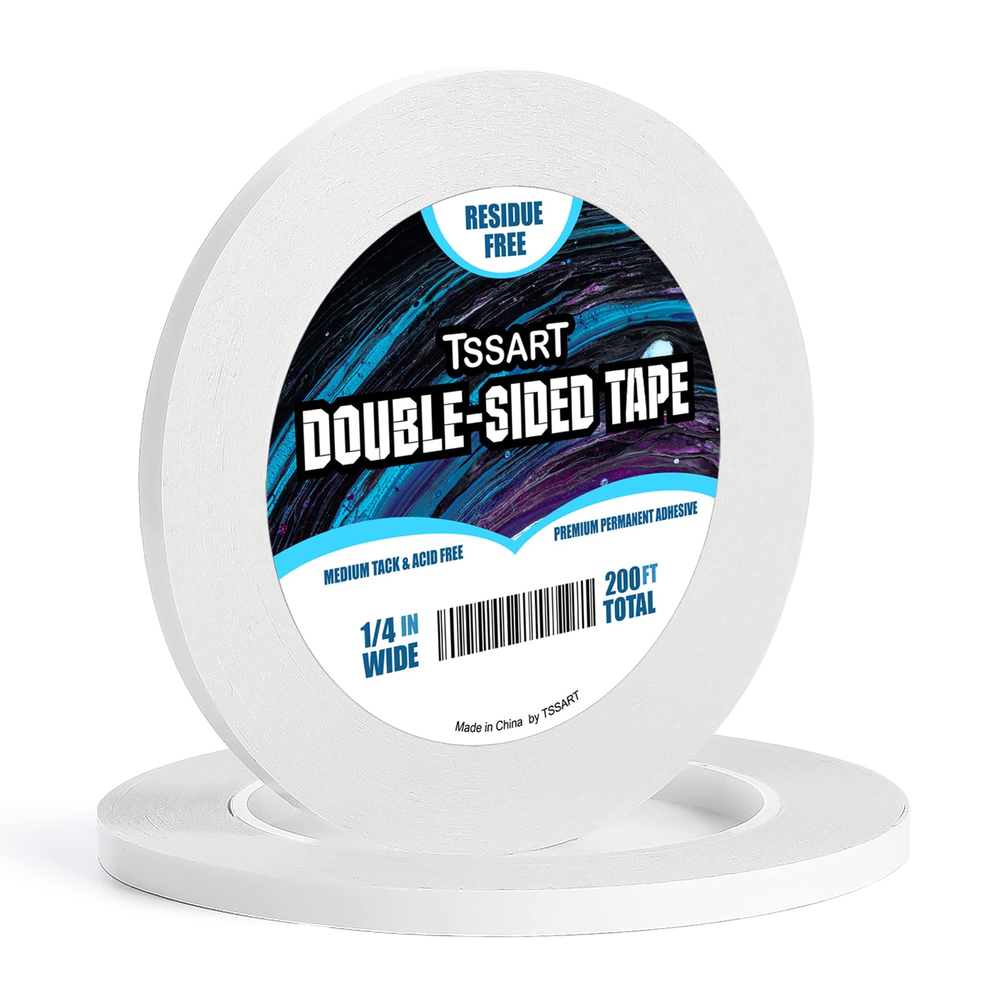 Ultra-Thin Permanent Double-Sided Tape - Double Sided Adhesive Sticky Tape for Arts, Crafts, Photography, Scrapbooking, Tear-by-Hand - Acid Free 1/4 Inch Wide 200FT Long Total