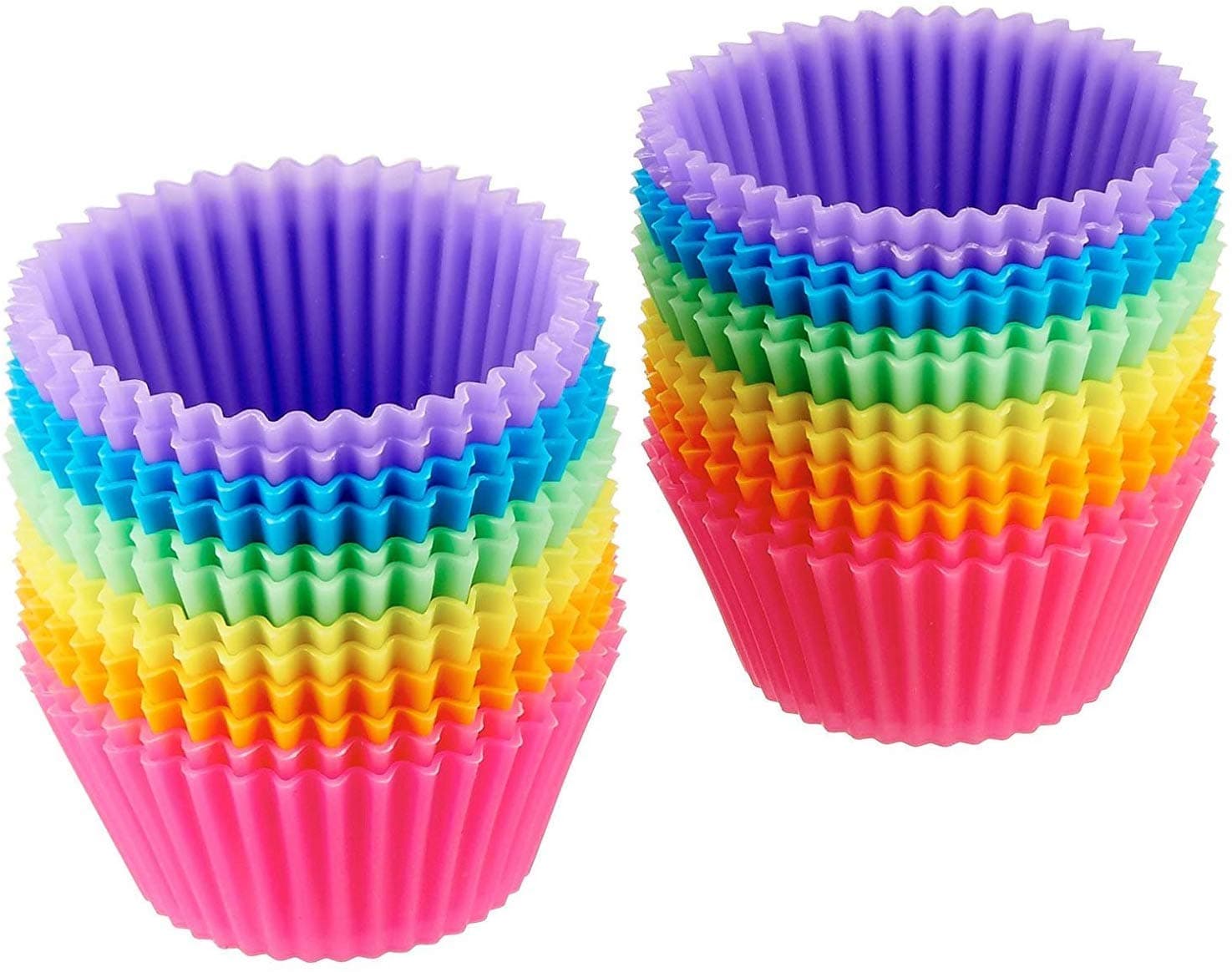 Zollyss Reusable Silicone Cupcake Baking Cups 24 Pack, 2.75 inch Silicone Baking Cups, Reusable & Non-stick Muffin Cupcake Liners for Party Halloween Christmas,6 Rainbow Colors (Pack of 24,Multicolor)
