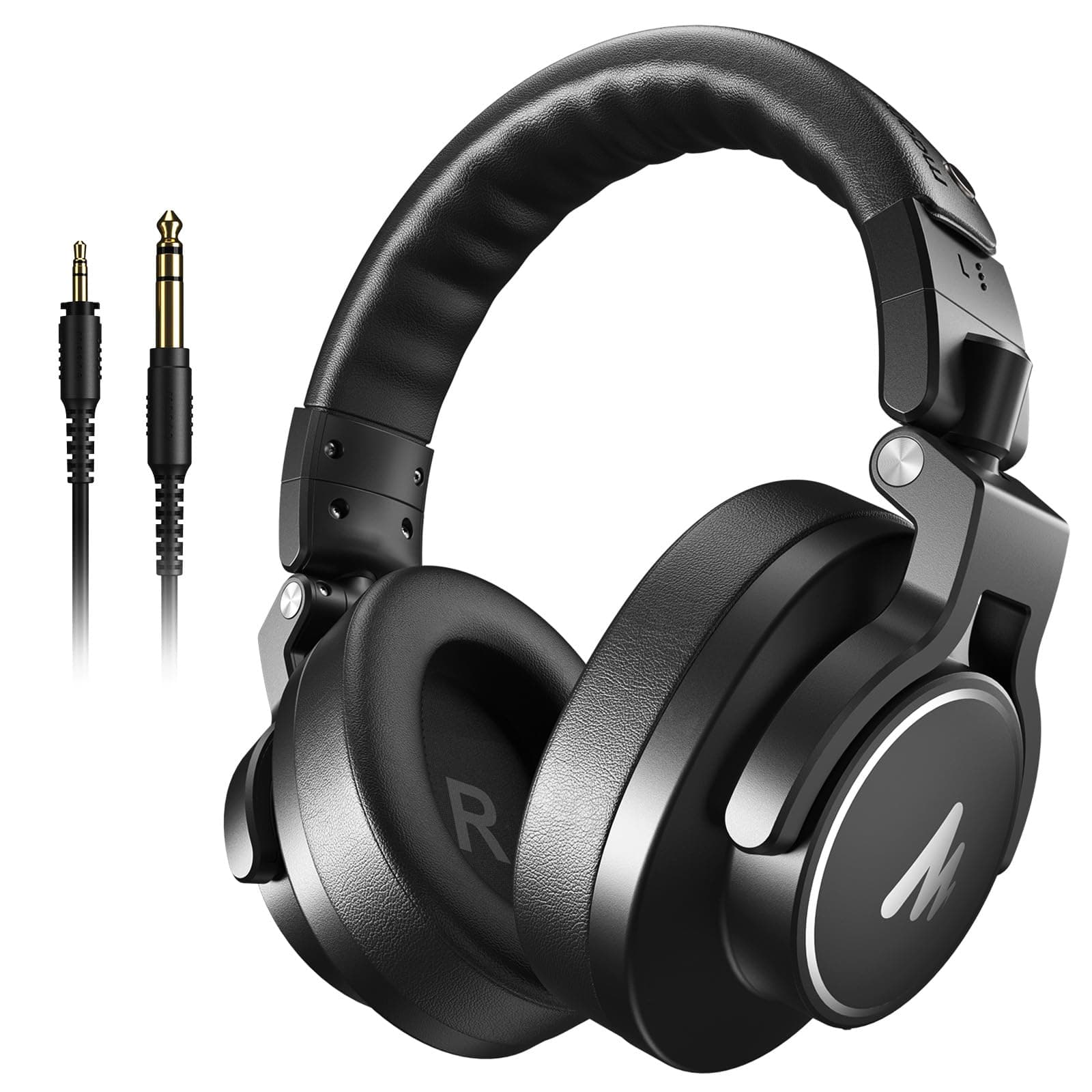Professional Studio Headphones, Over Ear Headphones with 6.35 and 3.5mm Detachable Cables, Adjustable Design, 50mm Drivers, for Podcast, Recording, DJ, Music, MH700 Black
