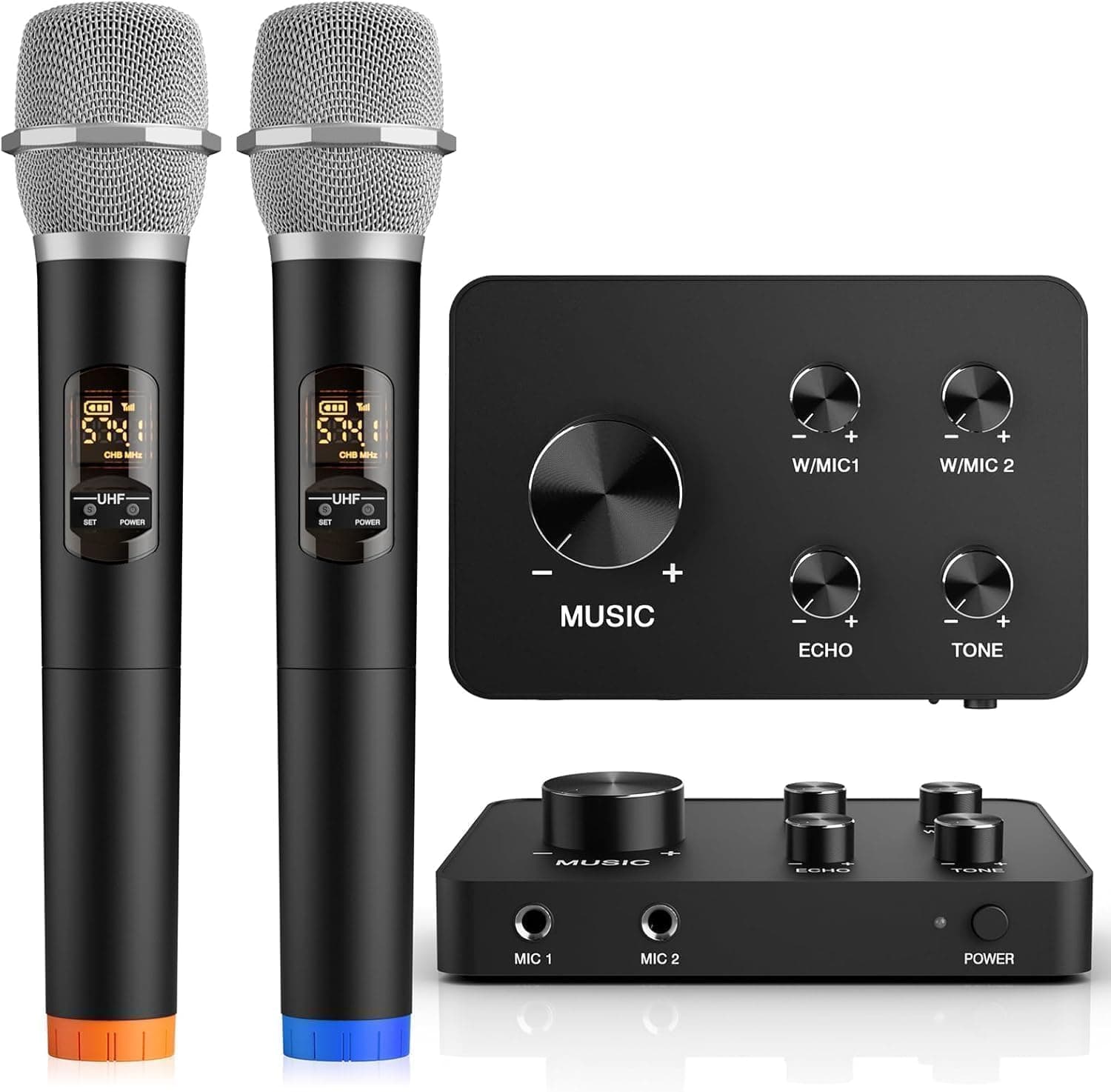 Wireless Microphone Karaoke Mixer System, Dual Handheld Wireless Microphone for Karaoke, Smart TV, PC, Speaker, Amplifier, Church, Wedding - Support HDMI, AUX in/Out