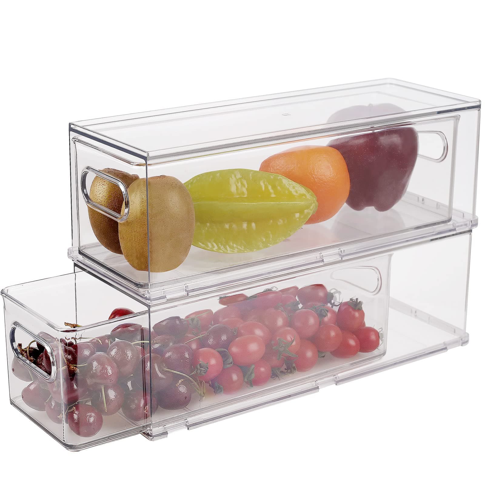Taiuloo 2 Pack Stackable Refrigerator Organizer Bins with Pull-Out Drawer, Clear BPA-Free Food Storage Containers for Fridge Freezer, Kitchen Pantry Cabinet & Bathroom Vanity Organization