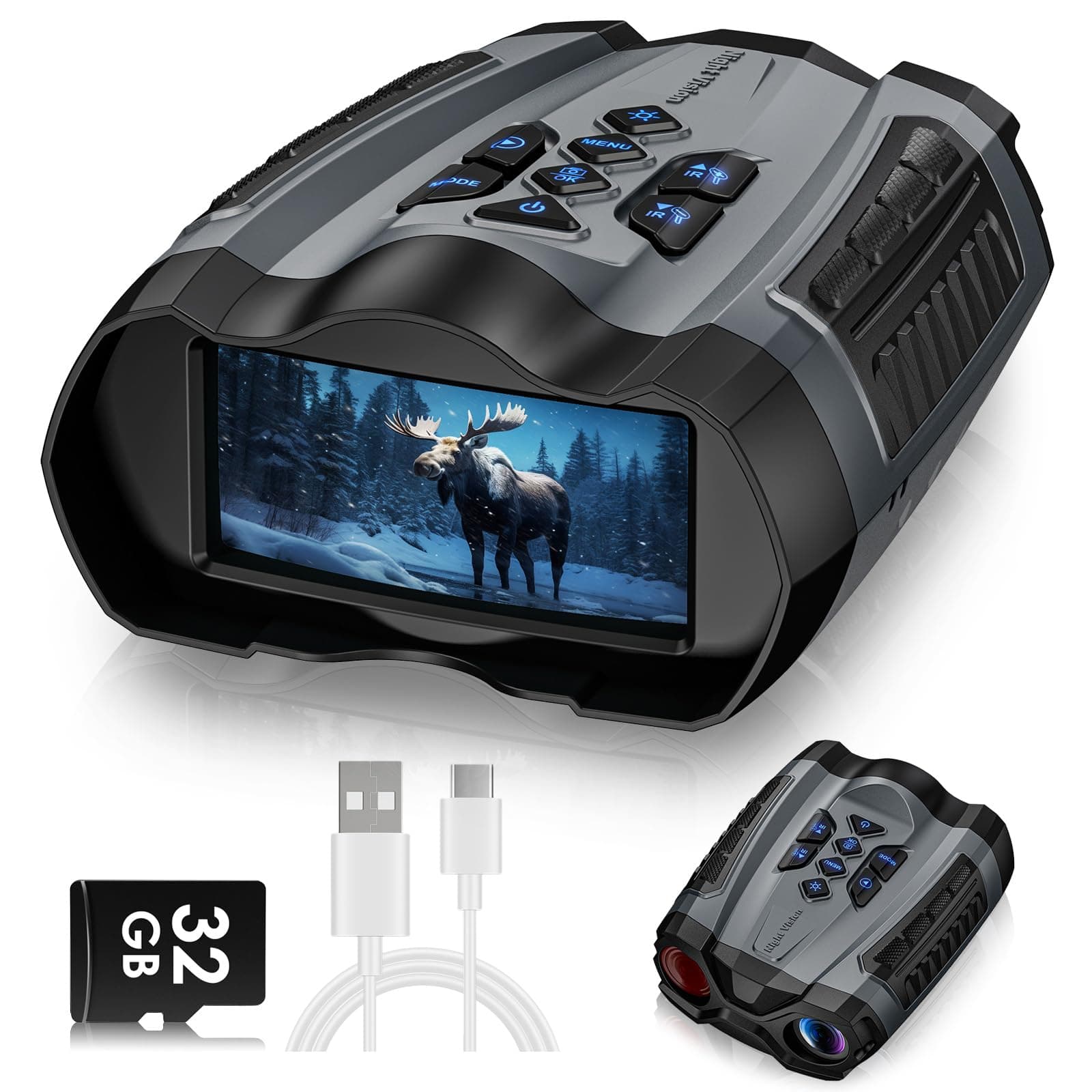 Night Vision Goggles 4K Binoculars with Camera, 9 Gear Night Vision, 10X Digital Zoom, 4000mAh Battery Nightvision, 3" HD Display and 32GB TF Card