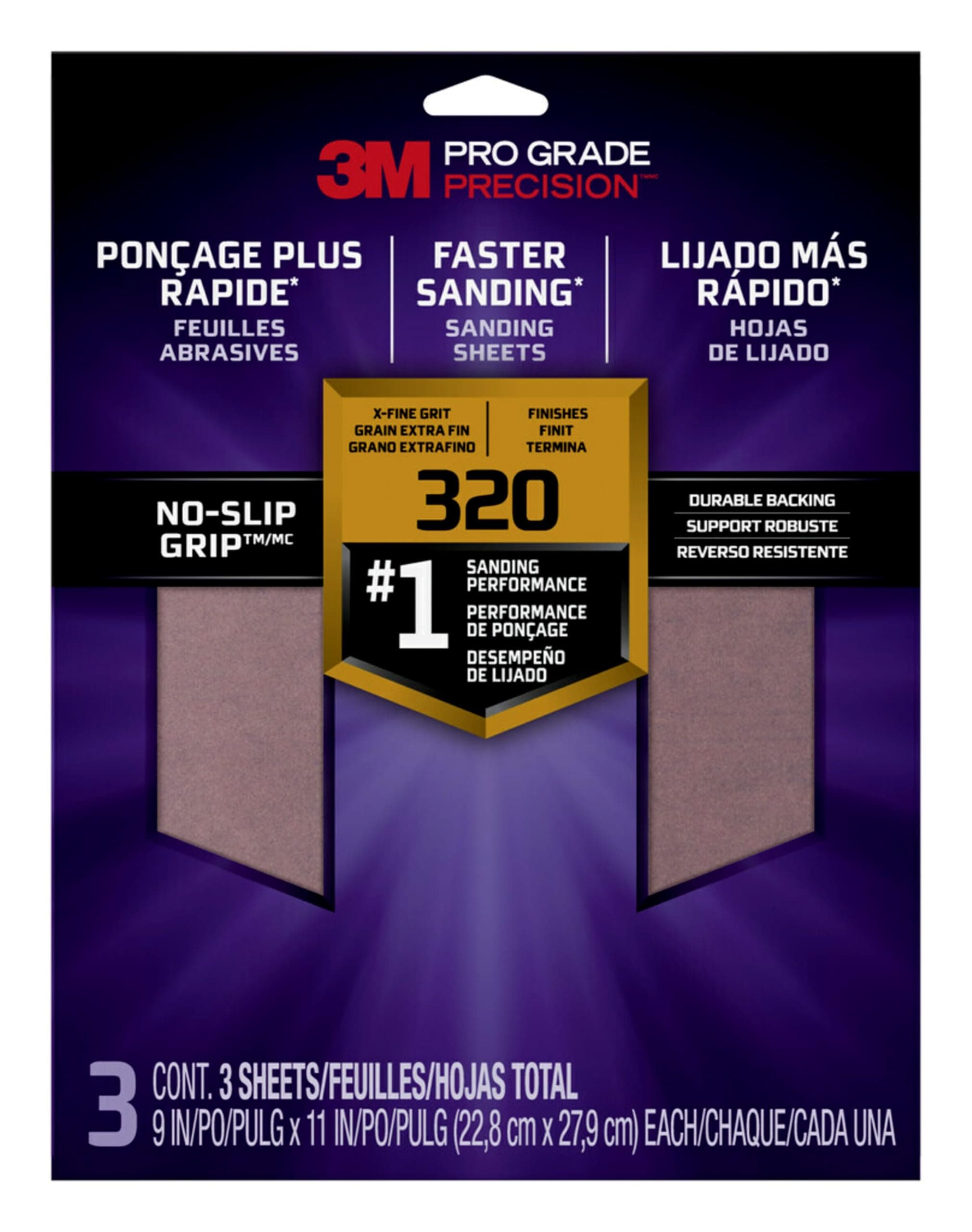 3M SandBlaster Advanced Sanding Sheets, 150 Grit, No-Slip Grip Backing, 9 x 11 Inch, 4 Sheets Pack (Wood, Metal, Drywall Sandpaper)