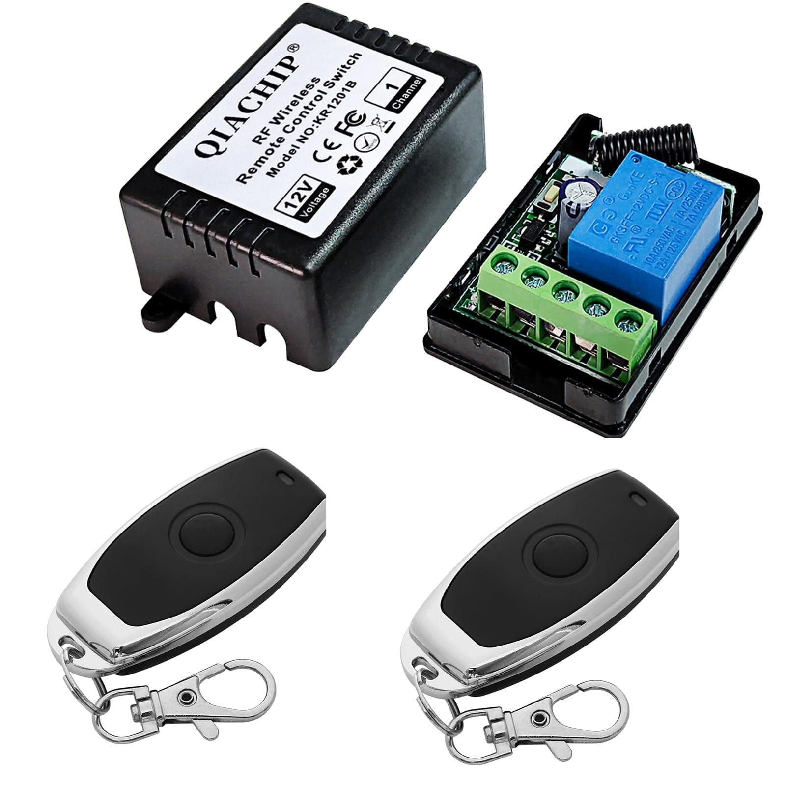 QIACHIP DC 12V 1CH 433Mhz RF Wireless Relay Remote Control Light Momentary Switch Transmitter with Receiver (1 Relay)