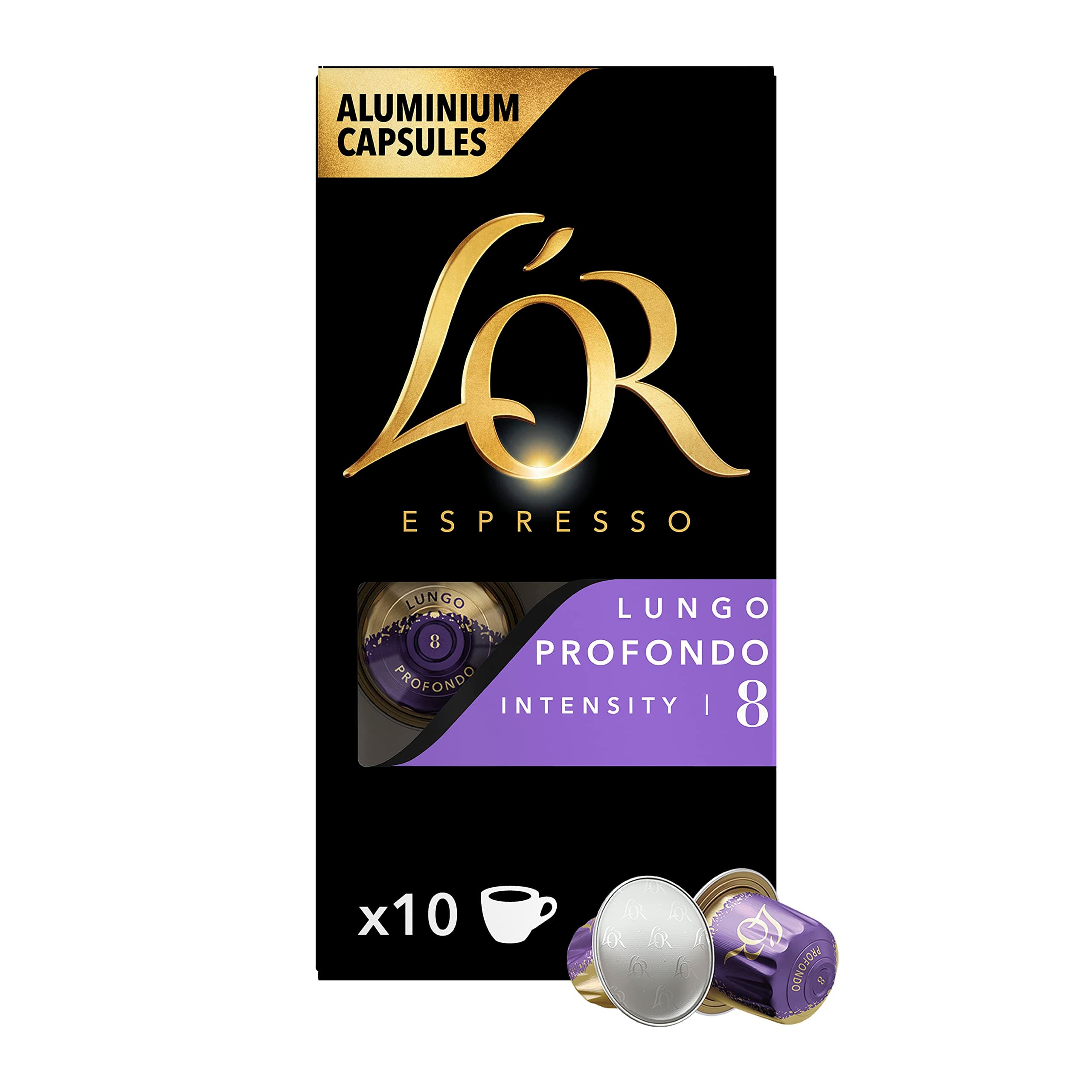 L'OR - Espresso Coffee - Lungo Profondo - Core Collection - Intensity 8 - Medium Roast - 10 Aluminium Capsules Compatible with Nespresso Original Machine (Pack of 1)