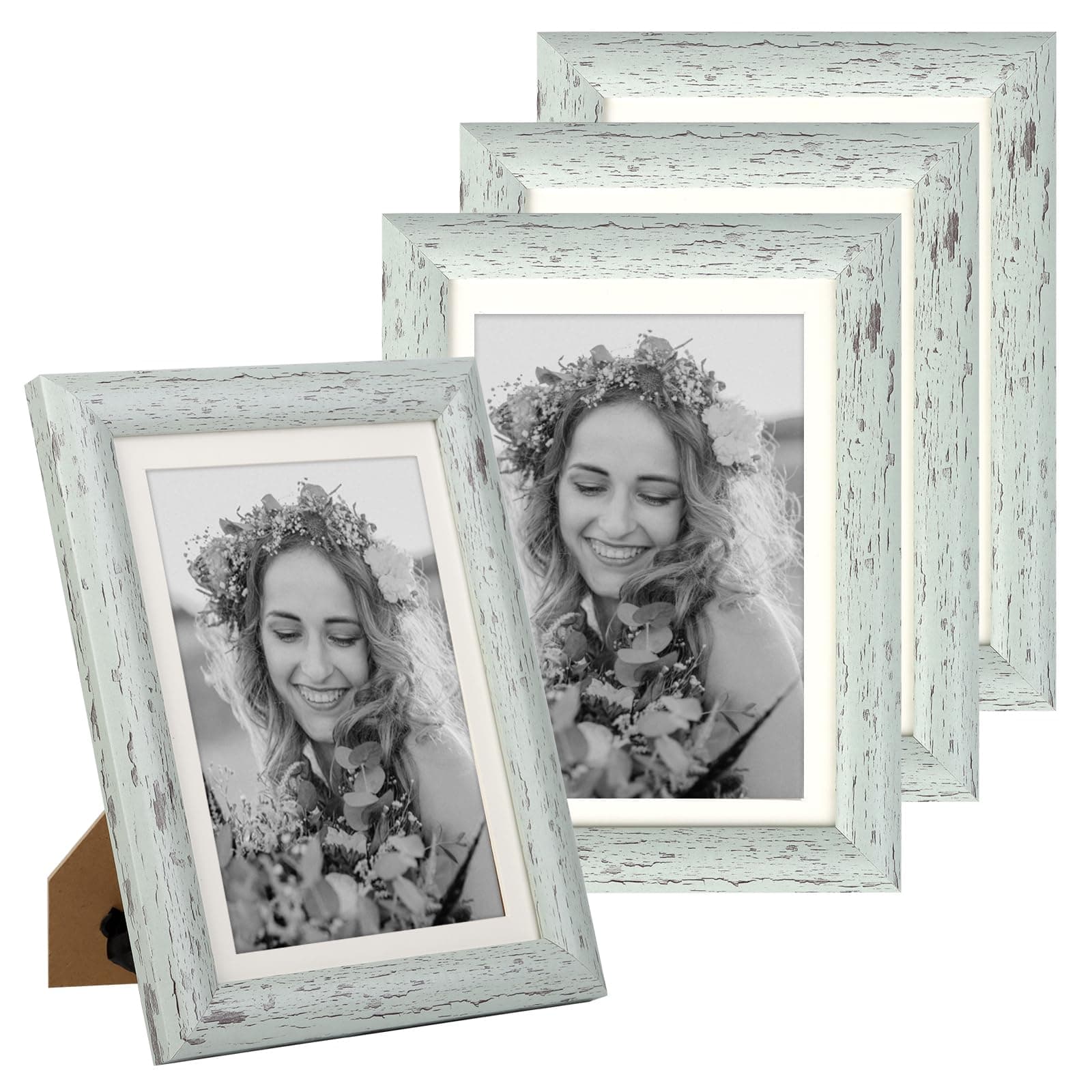 AEVETEPicture Frame 5x7 Light Green 4 Pack Photo Frames Rustic for Wall and Desk Decor