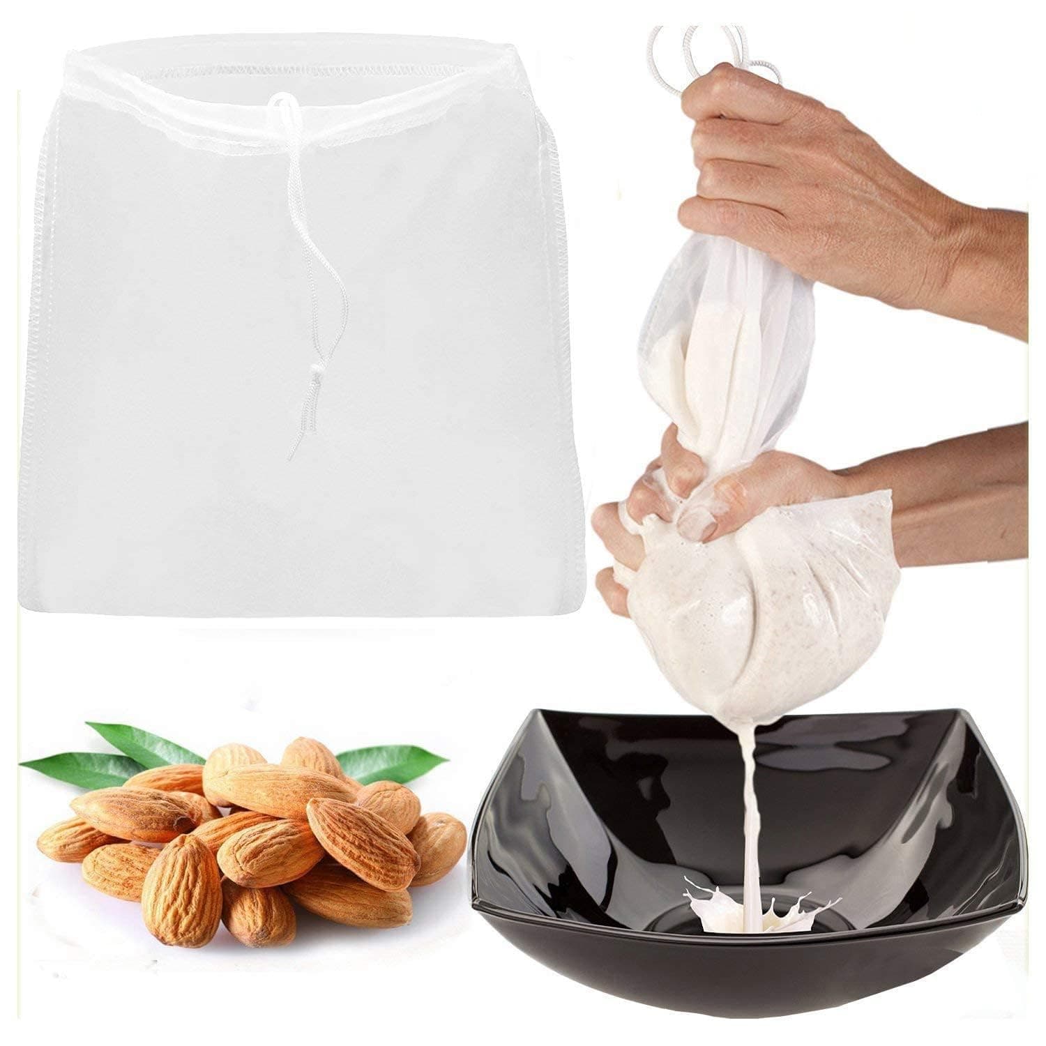 2 Pcs Pro Quality Nut Milk Bag - Big 20 * 30cm Reusable Almond Milk Bag & All Purpose Food Strainer - Fine Mesh Nylon Cheesecloth & Cold Brew Coffee Filter