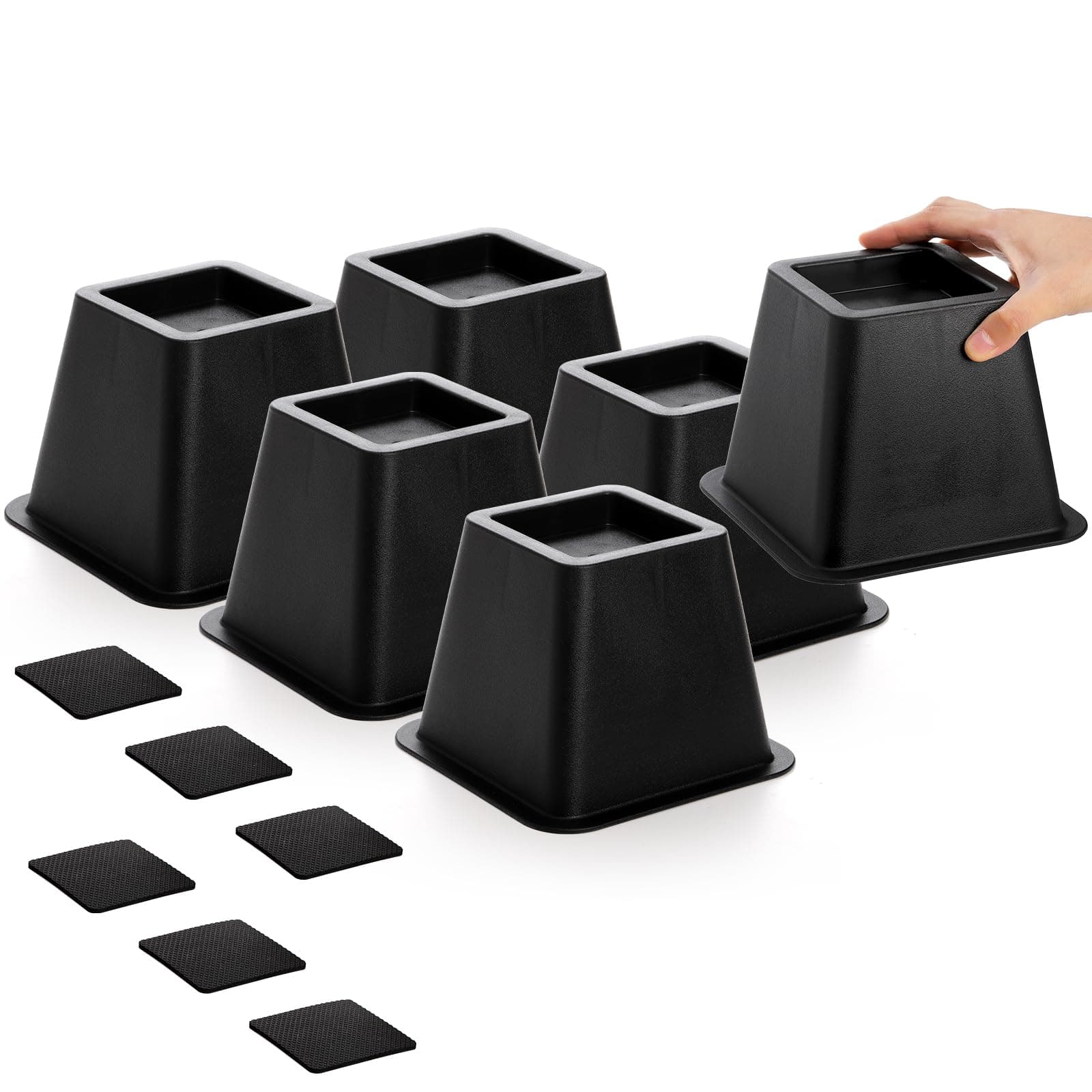 Bed Risers 4 Inch Heavy Duty, 6 Pack Durable Plastic Furniture Lifts, Supports 2200 lbs for Bed, Sofa, Desk, Non-Slip & Stackable Design