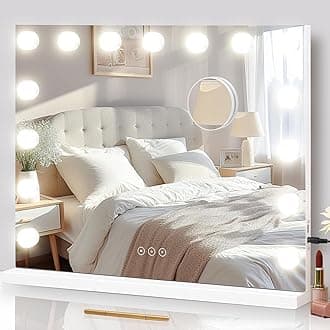 Vanity Mirror with Lights Lighted Makeup Mirror with 15 Dimmable LED Bulbs,3 Color Lighting Modes,USB Charging Port Touch Control,Sturdy Metal Frame Design,White