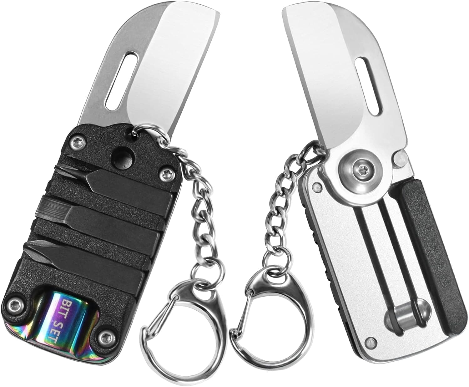 2 Pcs Mini Keychain Knife, Tiny Stainless Steel Folding Knife, Envelope Opener, Utility Knife, Sharp Blade, Easy to Carry, Mini Edc Tool with Screwdriver Bits