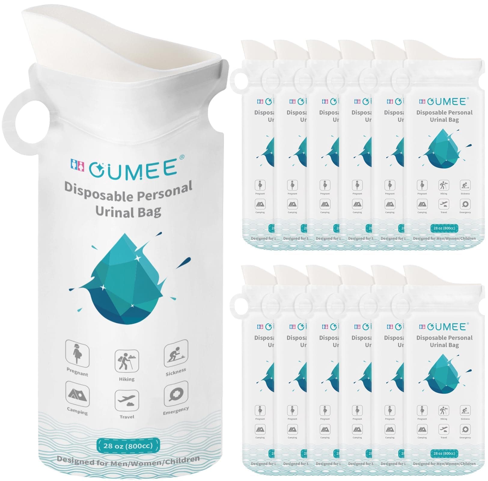OUMEE 8/12/20/24 Pack 700ML Emergency Disposable Urinal Bags, Camping Pee Bags Unisex Urine Bag Vomit Bag for Travel Traffic Jam Portable Toilet Bag for Men Women Kids