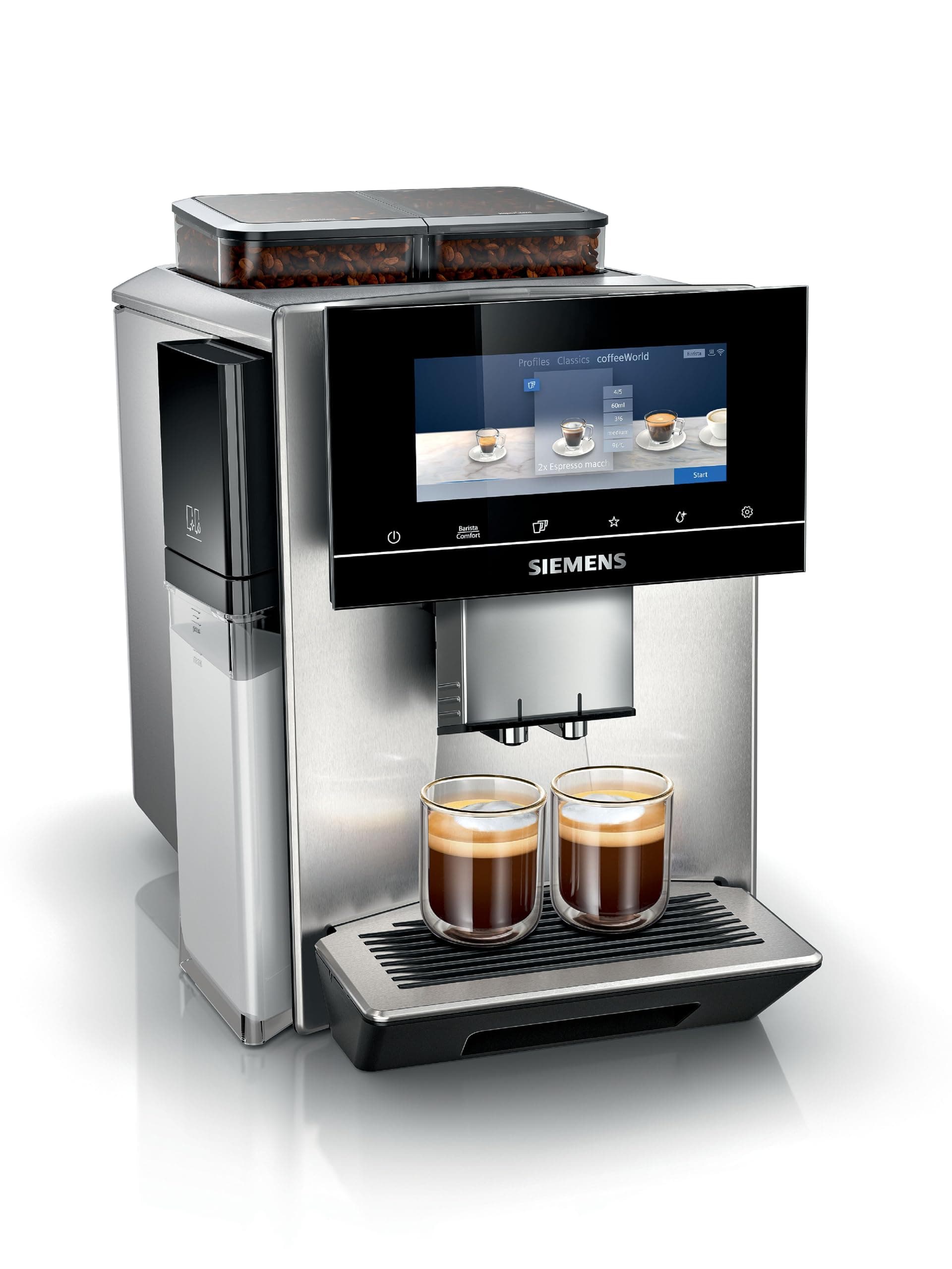 SIEMENS EQ900 Plus Fully Automatic Bean to Cup Coffee Machine, 6.8" Touch Screen Display, Auto Descaling/Cleaning, dual bean containers, baristaMode, beanIdent System, Home Connect, TQ907GZ3