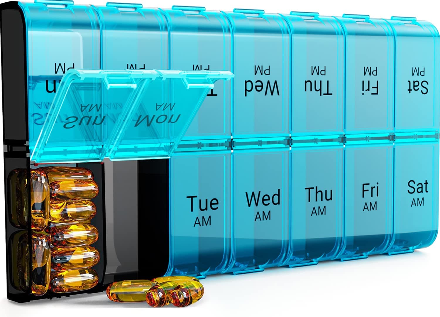 7 Day Extra Large Pill Organizer 2 Times a Day, Weekly Pill Box Twice a Day, XL AM PM Pill Case, Oversized Daily Medicine Organizer for Vitamin, Big Pill Container, Medication Dispenser (Blue+Purple)