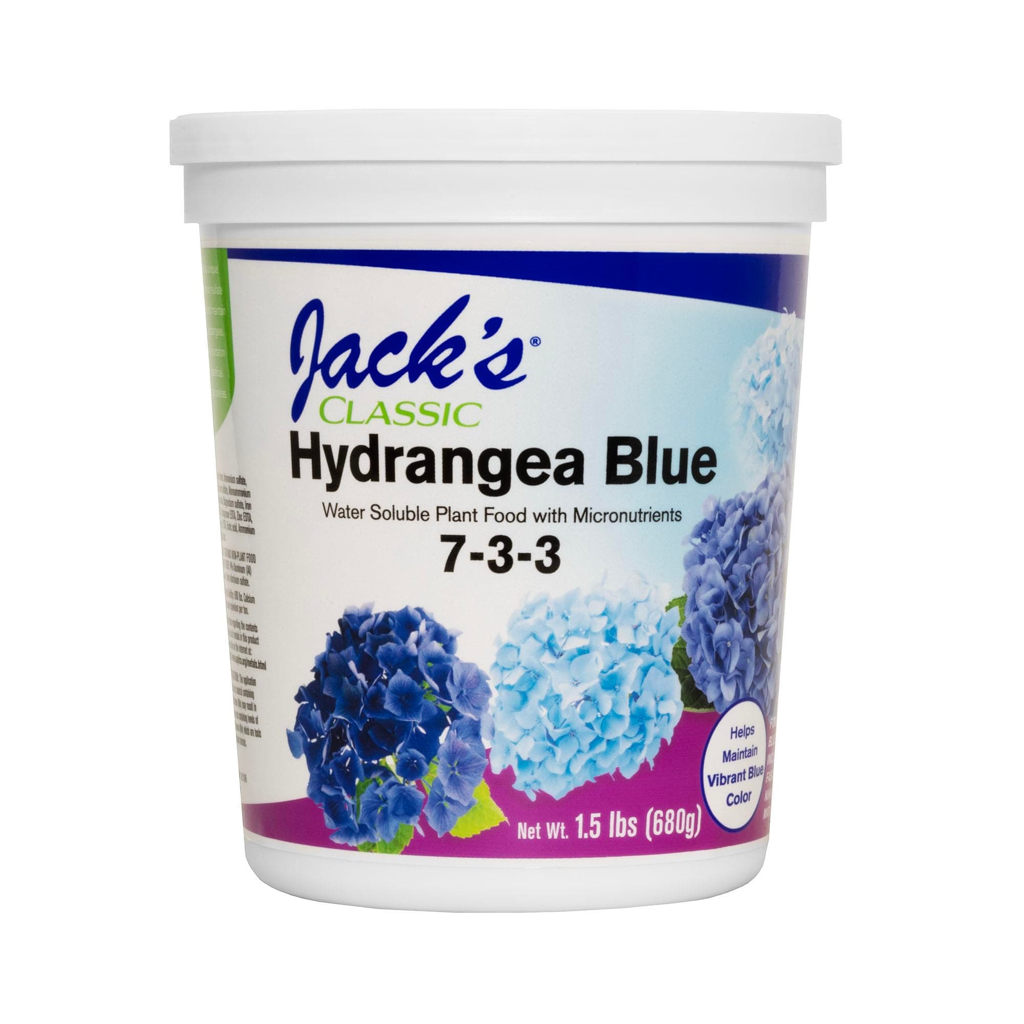 Jack's Classic 7-3-3 Hydrangea Blue Water-Soluble Fertilizer with Micronutrients to Enhance Blue Flowers, 1.5lbs
