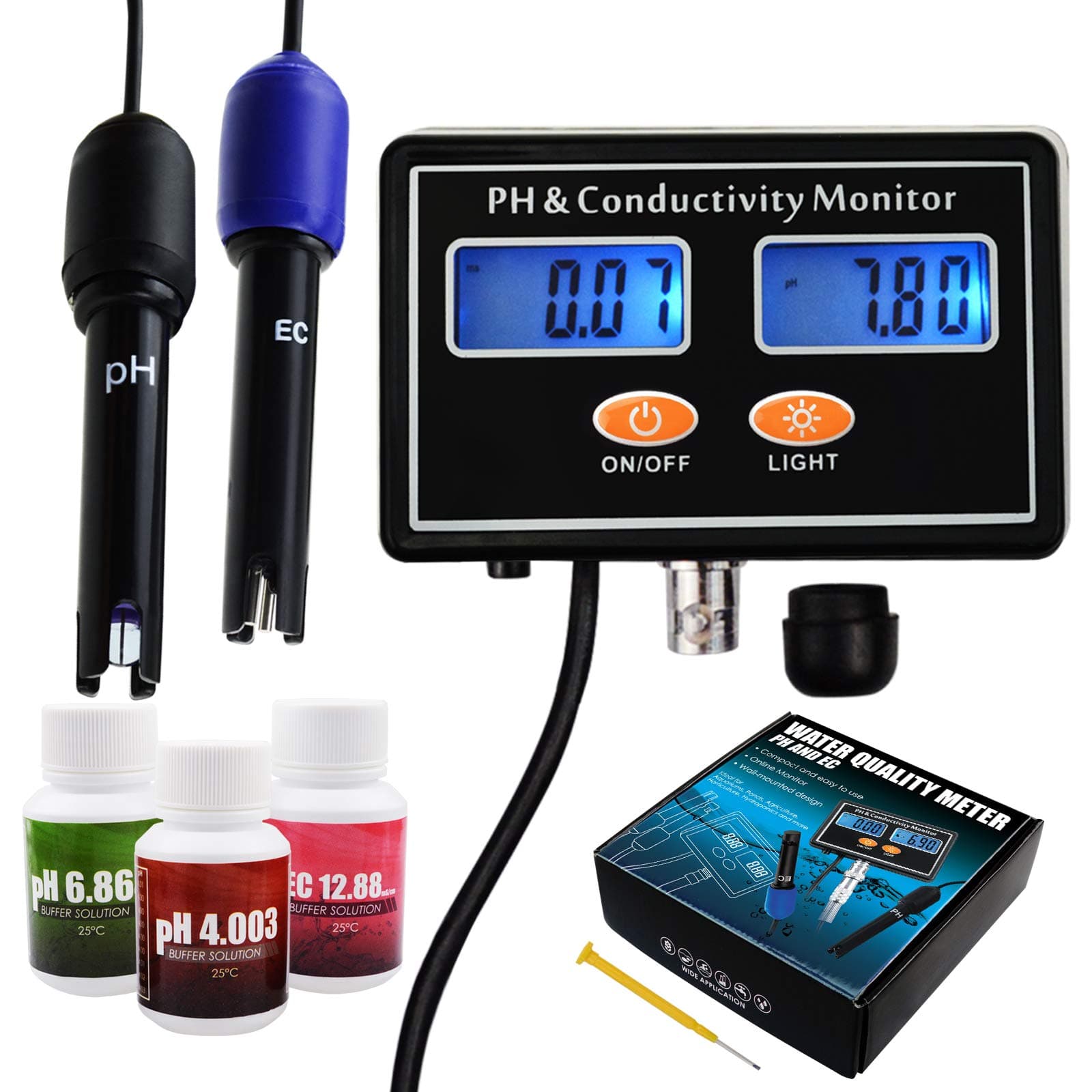 pH/EC Conductivity Meter with ATC Water Quality Tester 0.0-14.0pH / 0~19.99ms/cm Aquarium, Hydroponics Tool