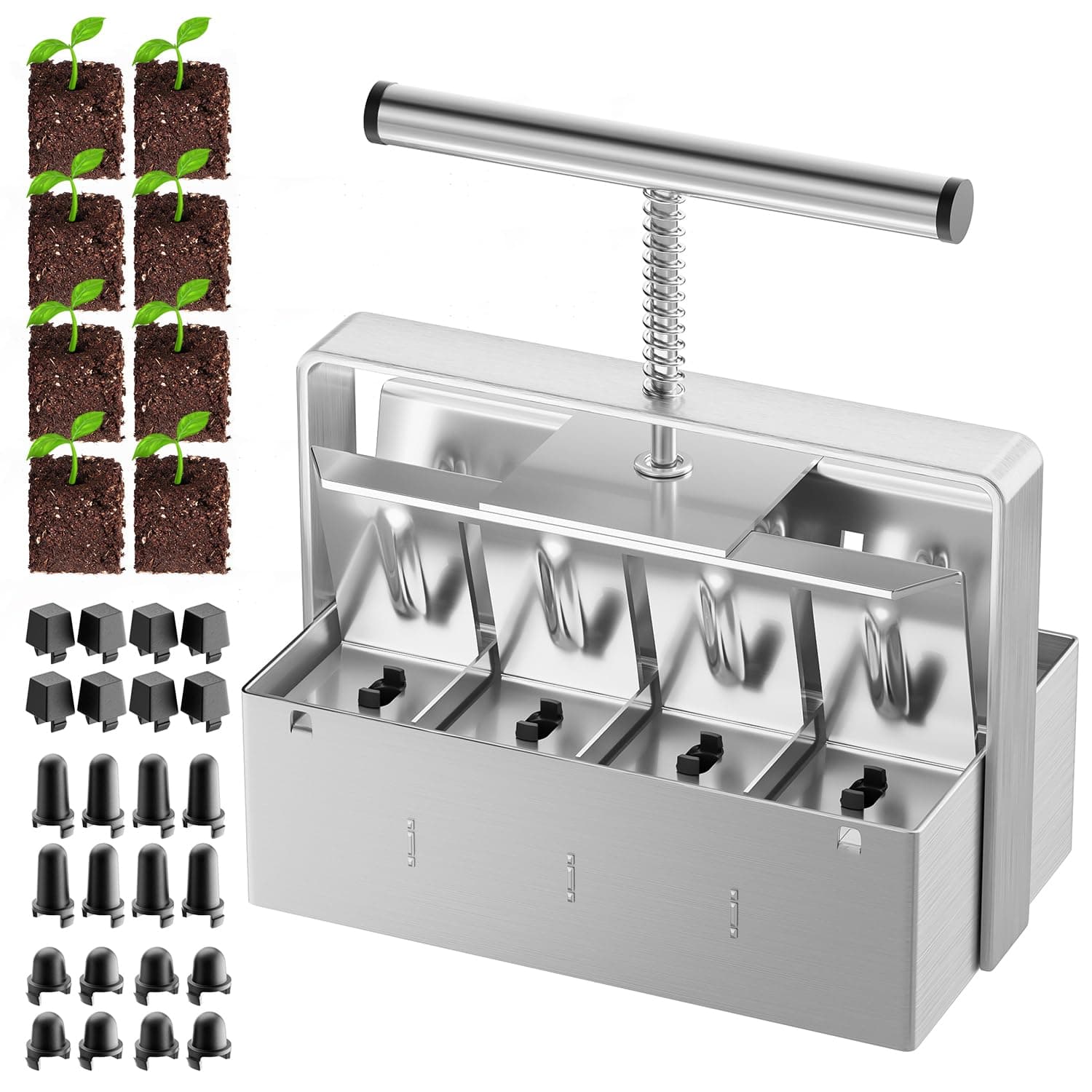 Soil Blocker, 8 Cell Soil Block Maker 2 Inch with 3 Sizes Seed Pins, 2024 Seed Handheld Block Maker with Comfortable Handle, Garden Blocking Tools for Seedings, Cuttings, Greenhouses