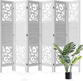 Room Dividers,5.6 Ft Wood Double Carved Wall Divider Indoor Folding Portable Partition Screen for Home Office Garden Terrace - 6 Panel (White)