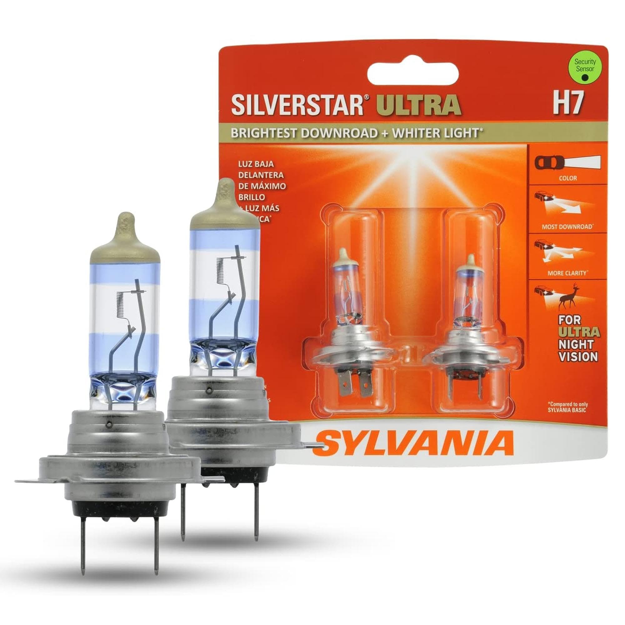 H7 SilverStar Ultra - High Performance Halogen Headlight Bulb, High Beam, Low Beam and Fog Replacement Bulb, Brightest Downroad with Whiter Light, Tri-Band Technology (Contains 2 Bulbs)