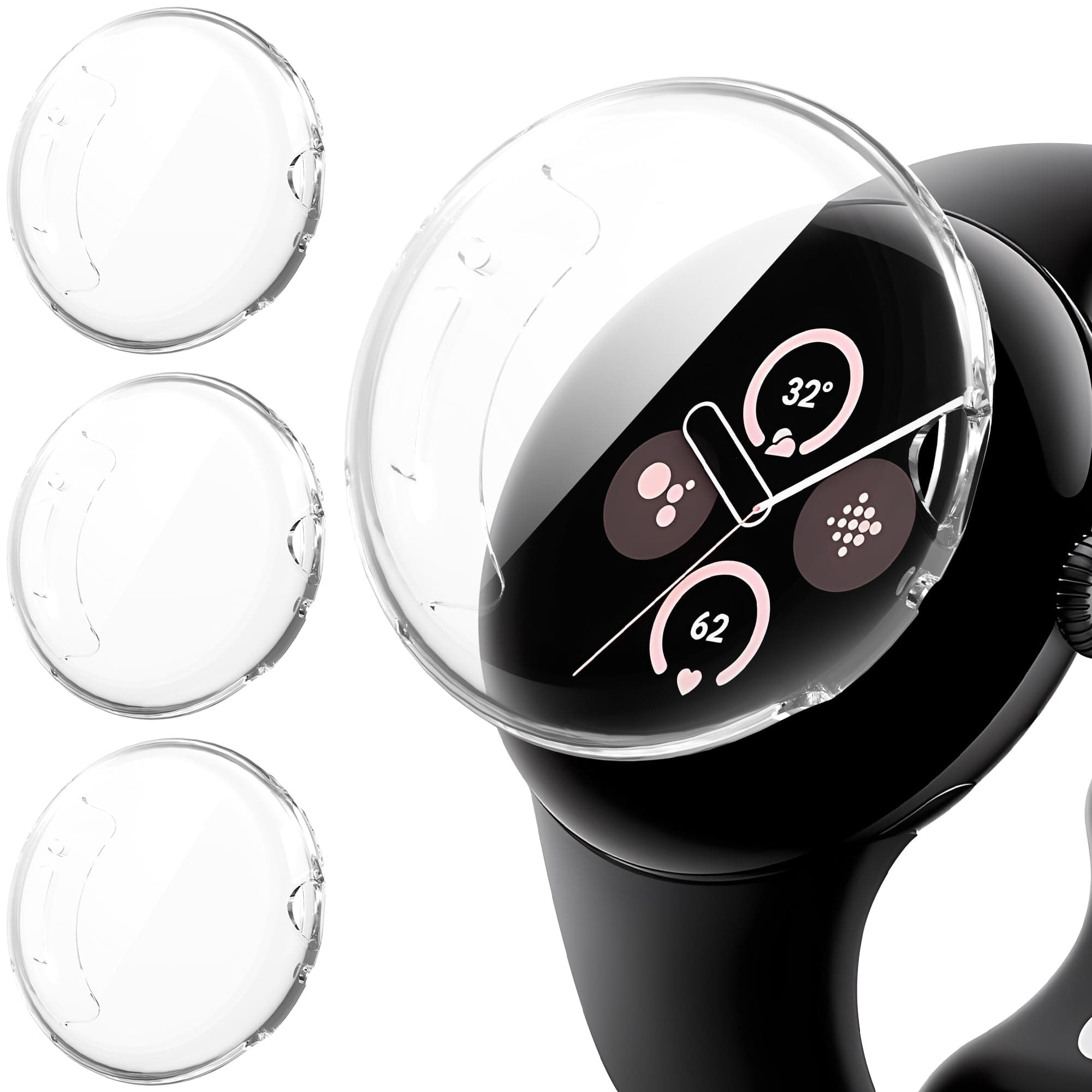 Suoman 3-Pack for Google Pixel Watch 3/2/1 41mm Screen Protector Case, [Anti-Scratch] All-Around Protective Soft TPU Bumper Cover -Clear+Clear+Clear