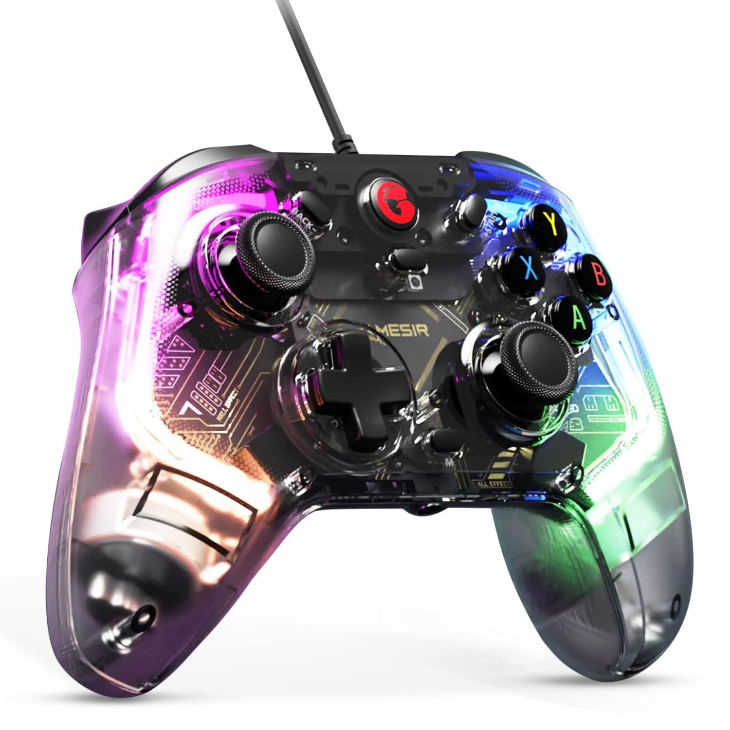 GameSir T4 Kaleid Transparent Wired Gaming Controller for Windows 10/11, Switch & Android TV Box, RGB Lights,PC Controller Hall Effect Joystick＆Triggers/3.5mm Audio Jack/Gyroscope
