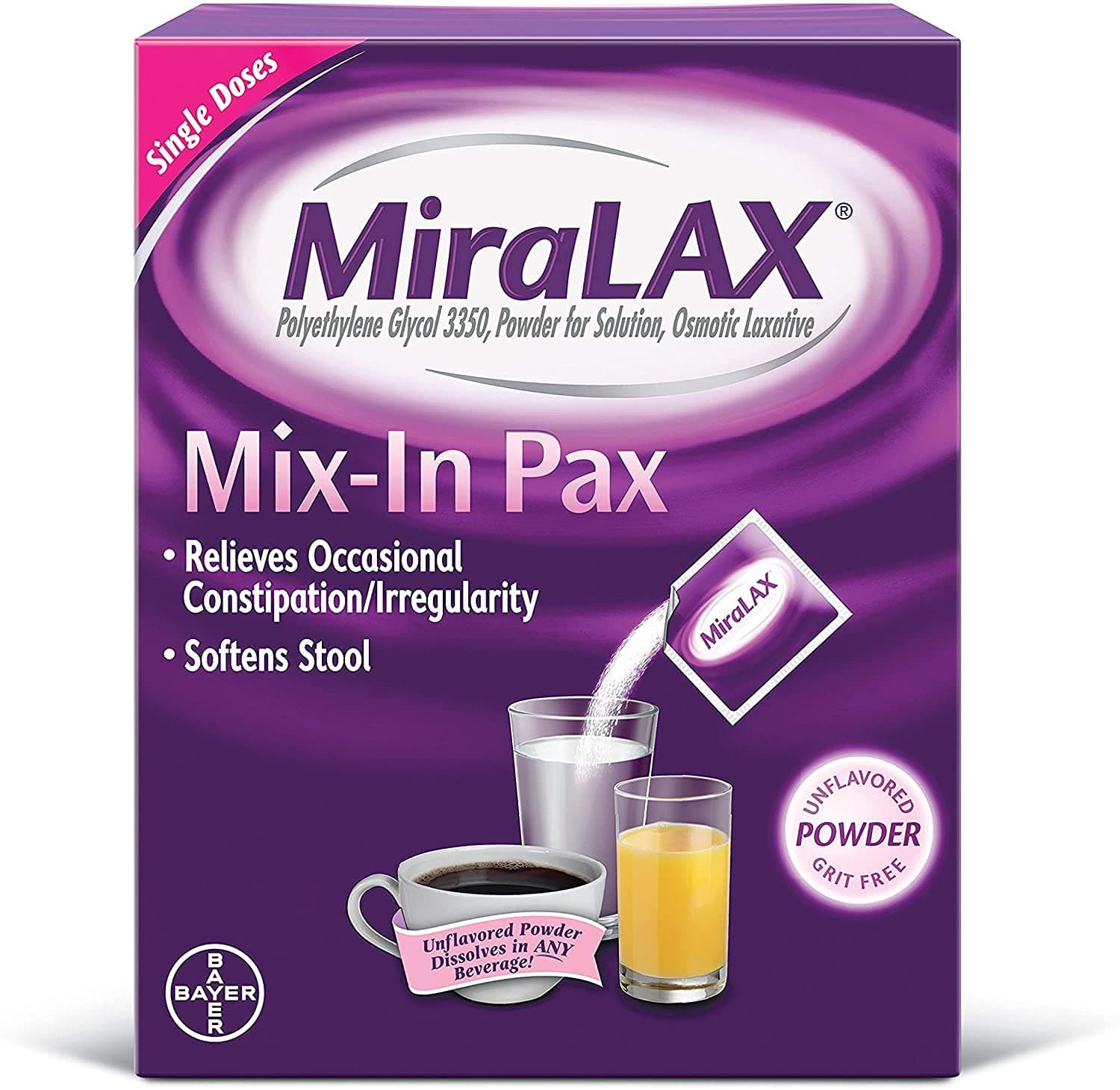 MiraLAX, Laxative Powder Packets Packets per Box, 0.5 Ounce