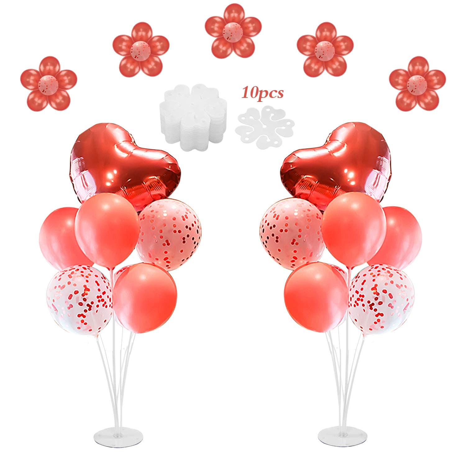 Table Balloons Stand Kit-2 Sets Reusable Clear Balloon Columns Holder 28’‘ Height with 7 Sticks 7 Cups 1 Base 10 Balloon Clips for Birthday Wedding Baby Shower Party Decorations.