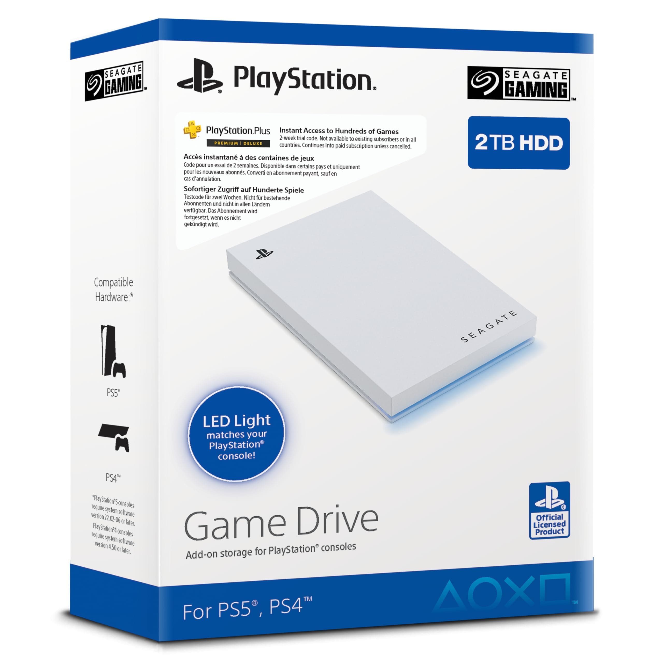 Seagate Gaming Drive PS 2TB External Hard Drive USB 3.0 Officially Licensed Blue LED (STLV2000202)