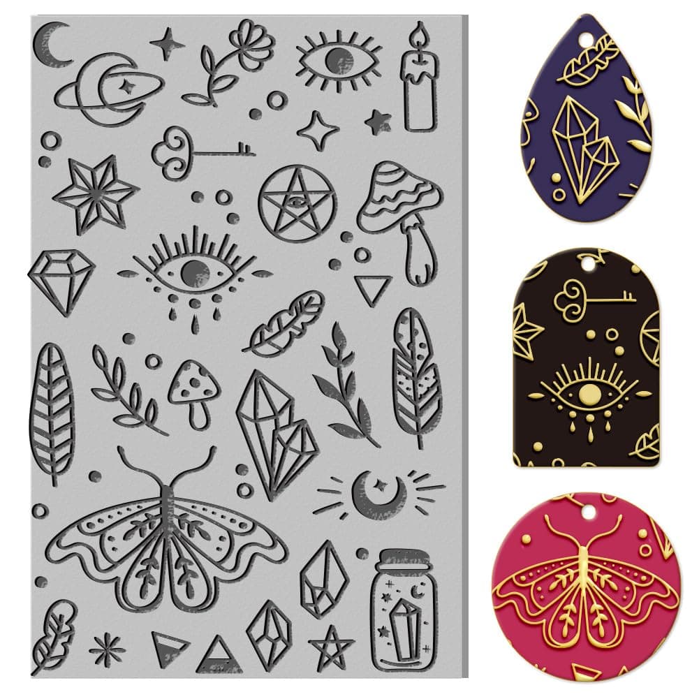 CHGCRAFT Divination Pattern Clay Texture Mat Moth Crystal Pattern Clay Modeling Pattern Pad Texture Sheets for Polymer Clay Making Earrings Jewelry, 4x2.6inch