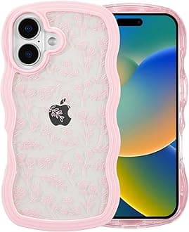 QLTYPRI Compatible with iPhone 16 Case, Cute Curly Wave Frame Clear Case for Girls Women, Flower Clear TPU Bumper Slim Soft Silicone Shockproof Protective Phone Cover for iPhone 16 - Pink Floral