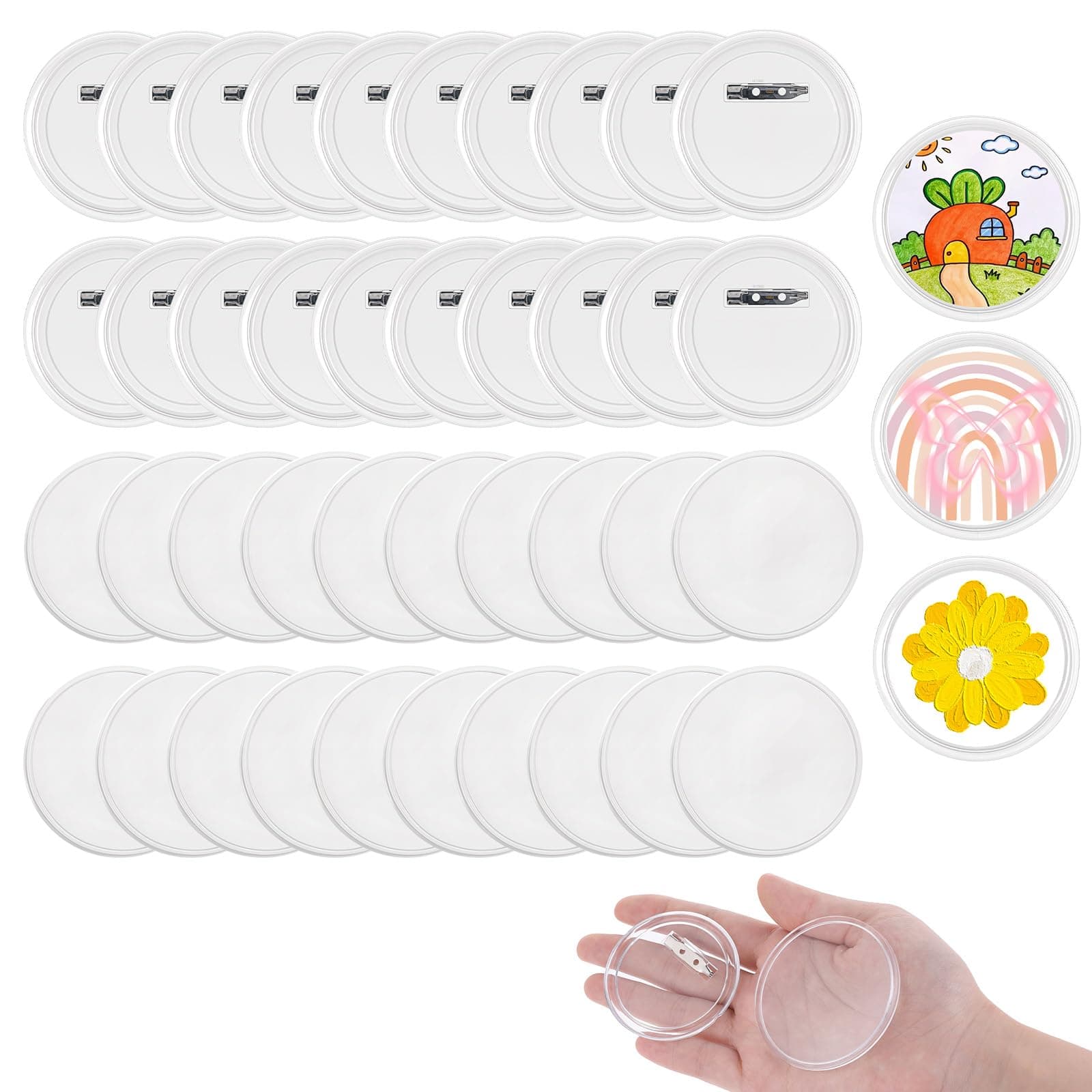 Acrylic Button Pins Kit 20 Piece, Clear Badge Maker Buttons Pin Badge Craft Pins Plastic Button Pin Blanks Badges Making for DIY Craft Supplies Christmas Party (2.2 inch)