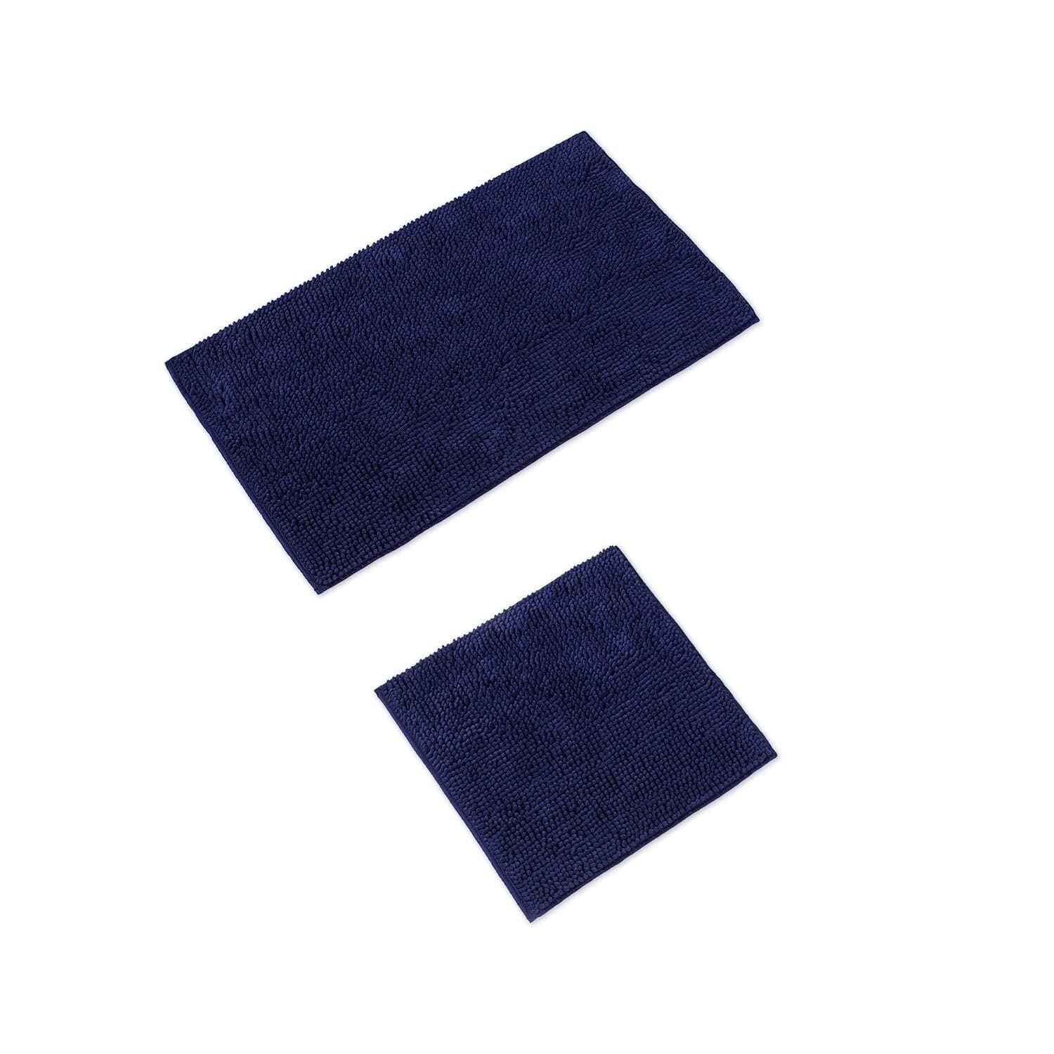 Non-Slip Washable Bath Mat Set, High Quality Bath/Shower Mat Set of 2, 50 x 80 cm, 45 x 45 cm with and without Toilet Cut-Out in Various Colours, dark blue, ohne WC-Ausschnitt