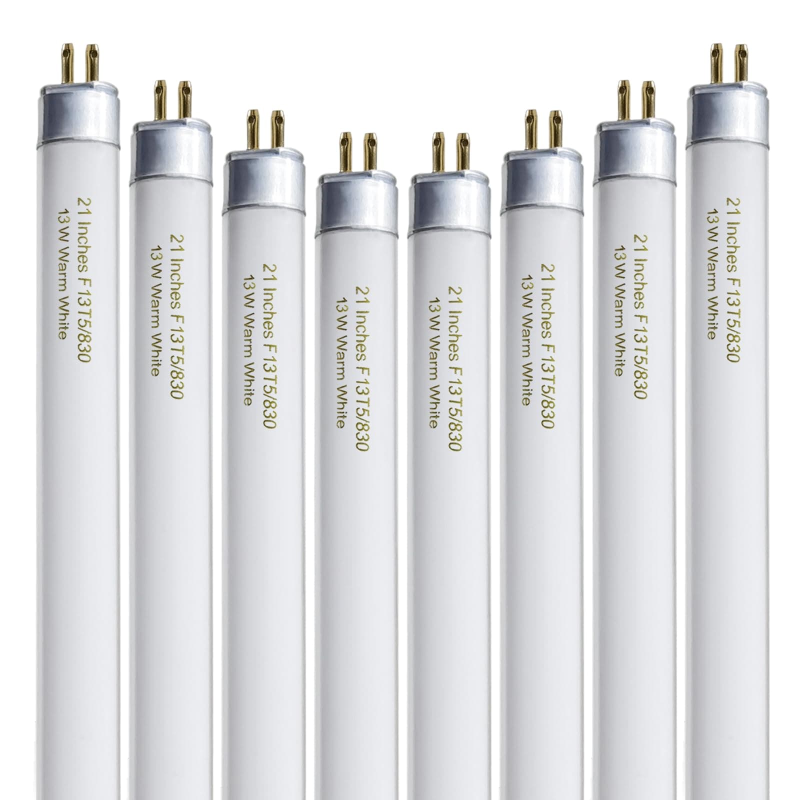 8 Pack 21 Inch T5 Fluorescent Light Bulb 13 Watt F13T5/WW Compatible with Sylvania Satco Philips GE Under Cabinet Tube Light Warm White 800 Lumen G5 Base 8 Count